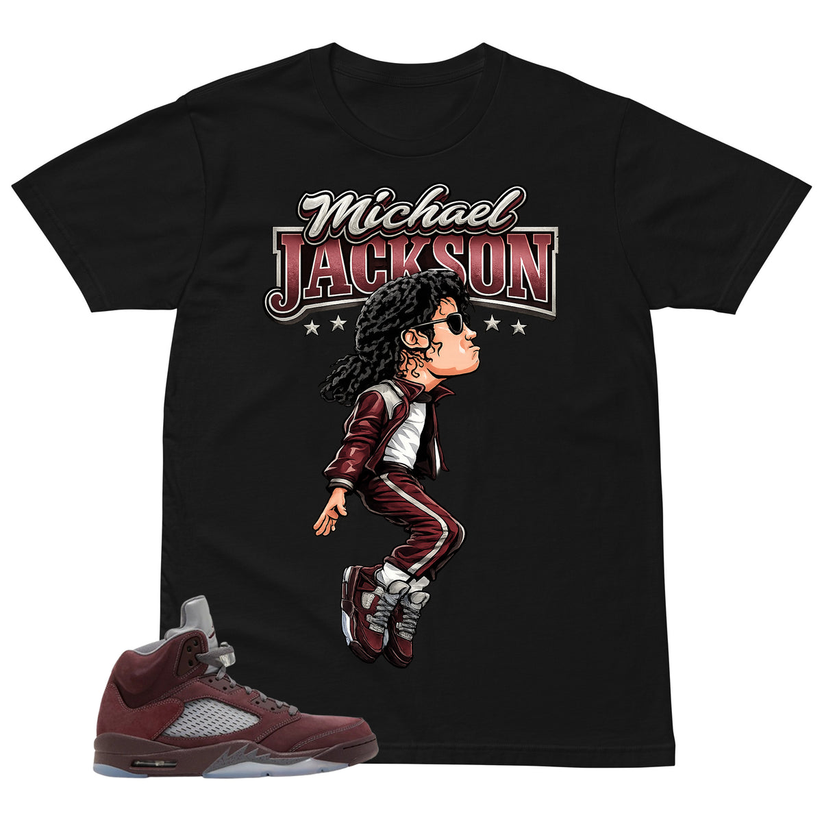 Graphic Tee to Match Air Jordan 5 Burgundy | M.Jackson Tiptoe Shirt | Zadago