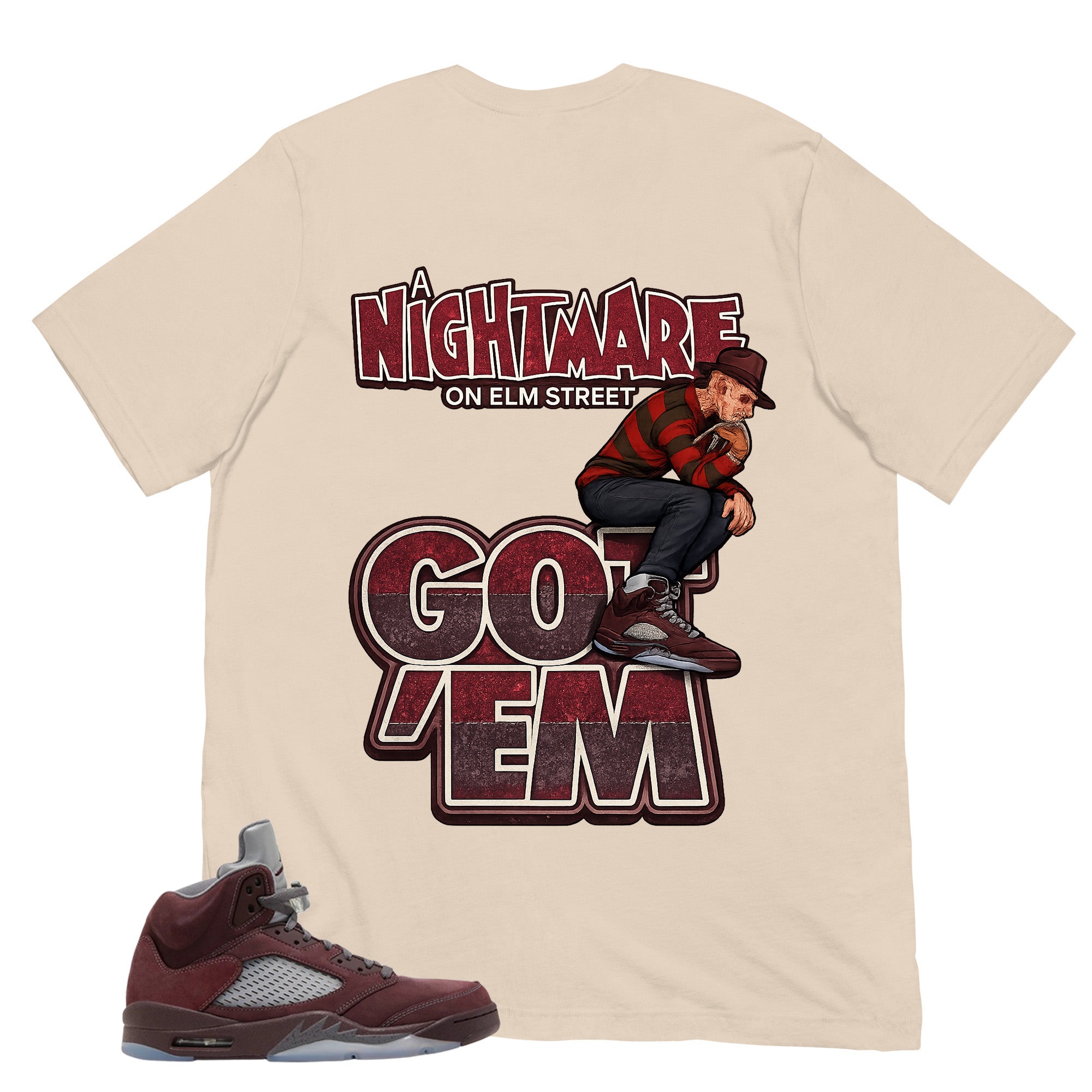 Graphic Tee to Match Air Jordan 5 Burgundy | Nightmare On Elm Street Shirt | Zadago