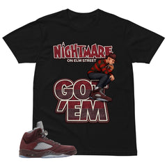Graphic Tee to Match Air Jordan 5 Burgundy | Nightmare On Elm Street Shirt | Zadago