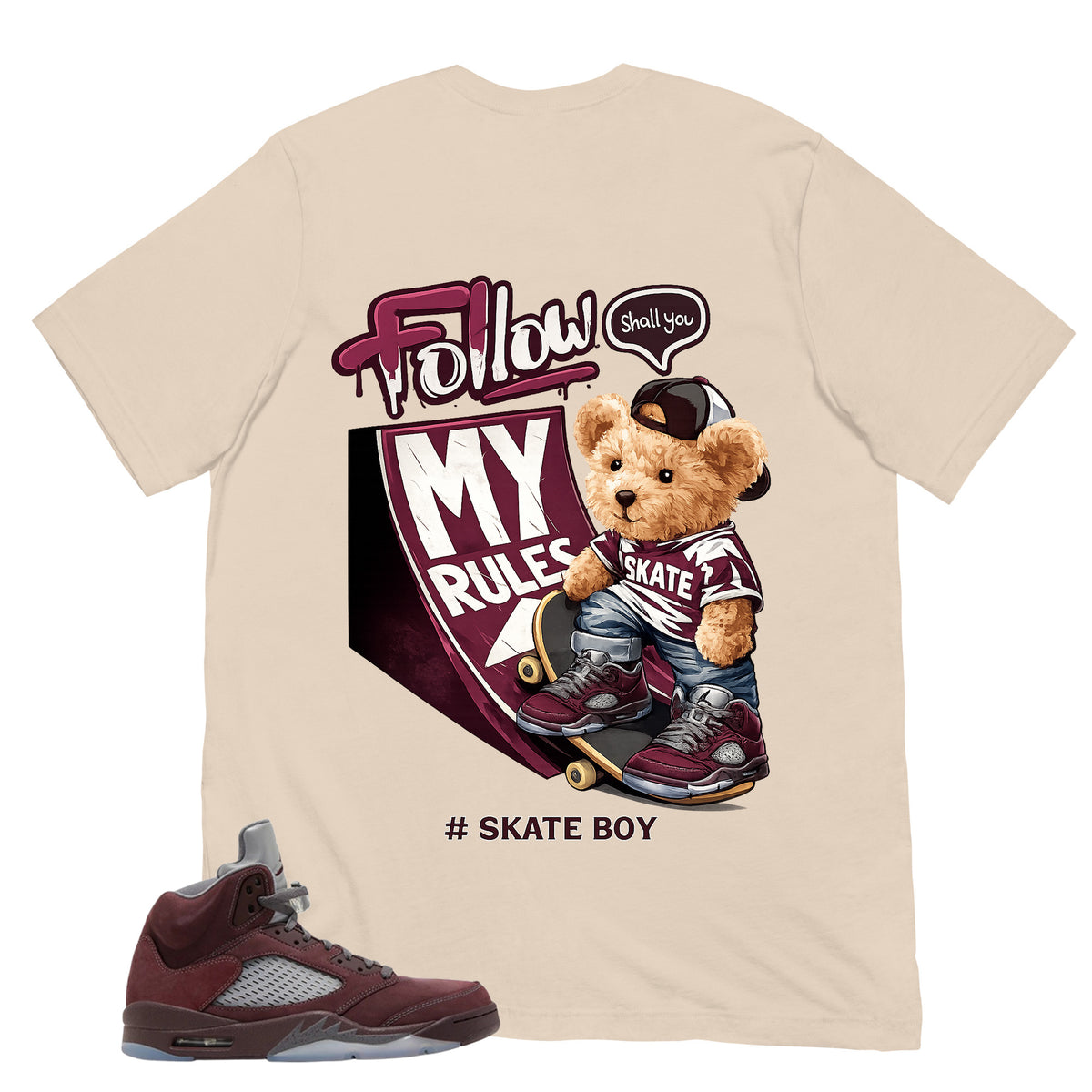 Graphic Tee to Match Air Jordan 5 Burgundy | Skate Boy Shirt | Zadago