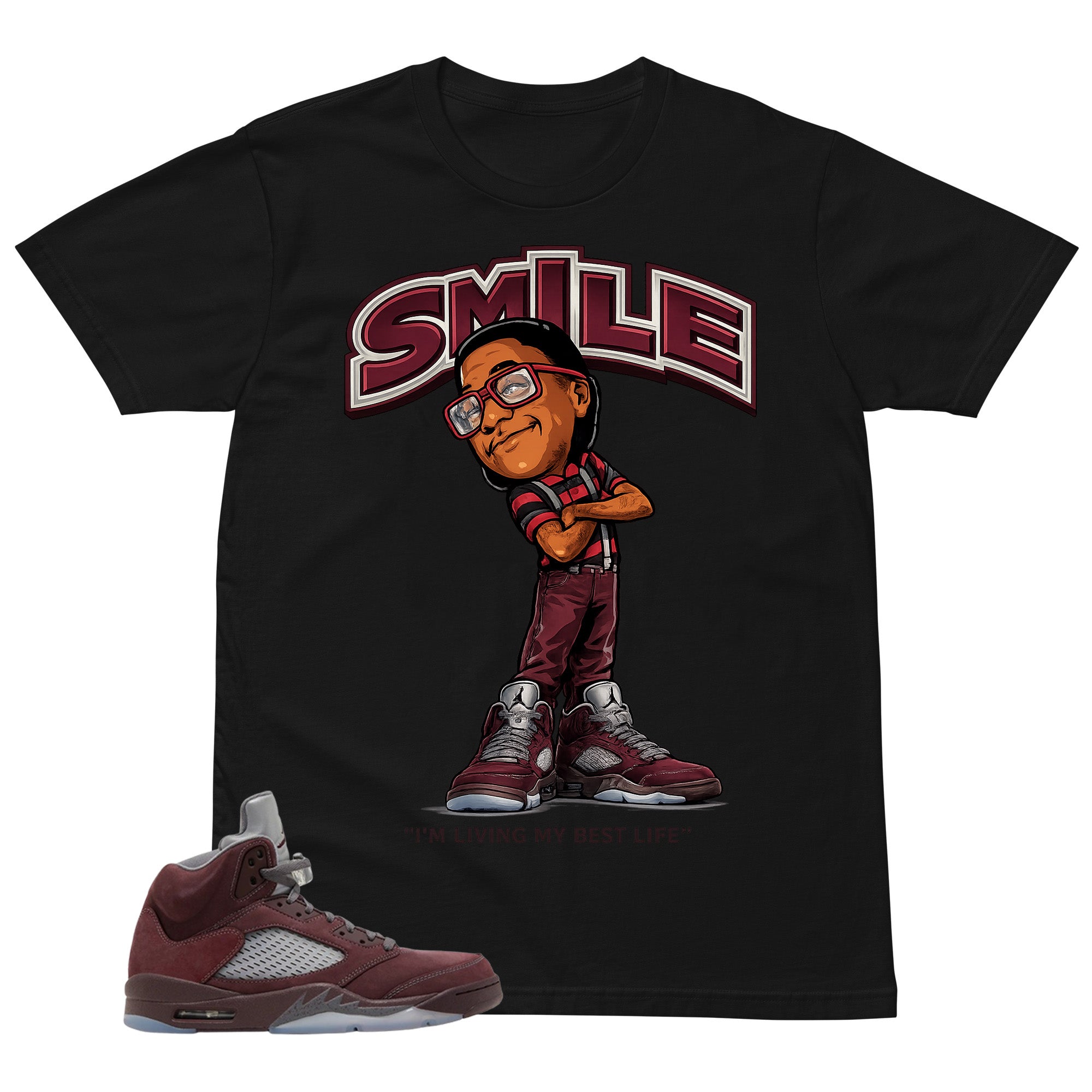 Graphic Tee to Match Air Jordan 5 Burgundy | Smile Face Shirt | Zadago