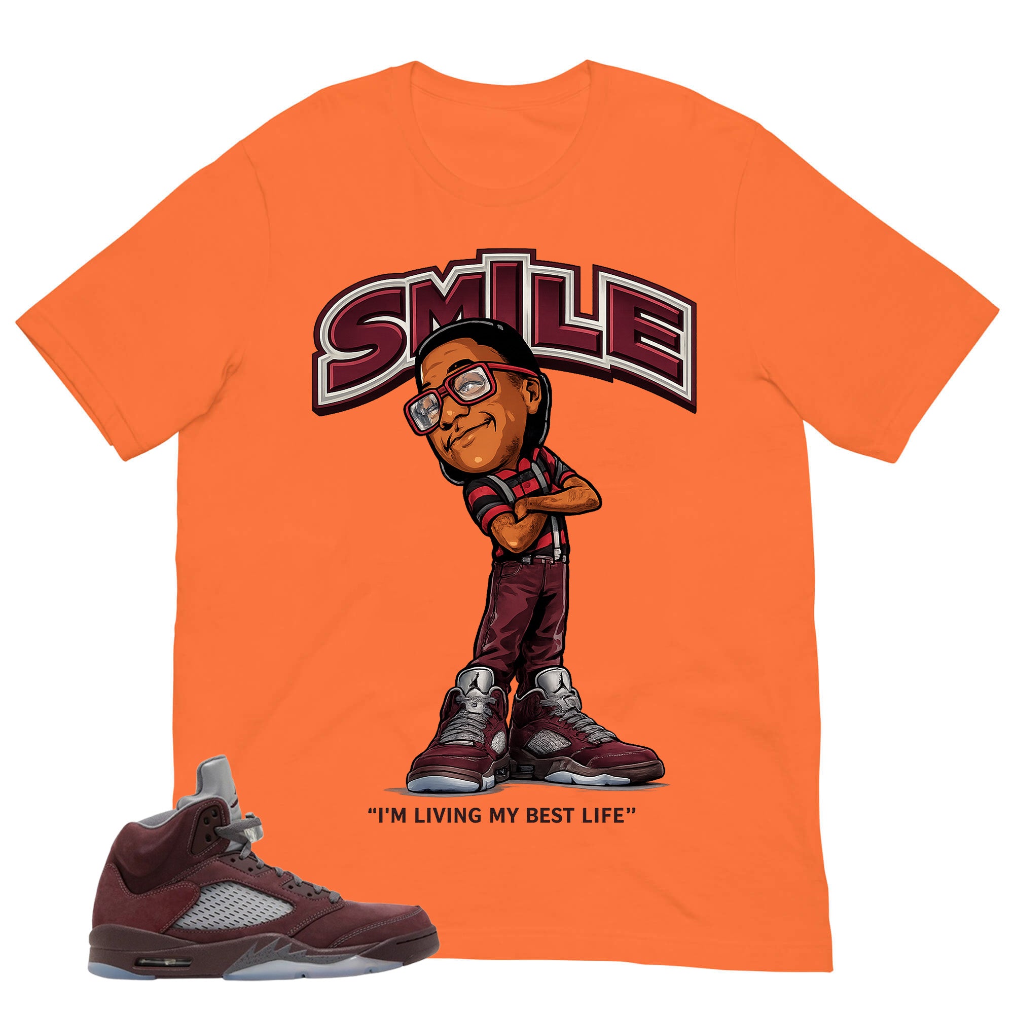 Graphic Tee to Match Air Jordan 5 Burgundy | Smile Face Shirt | Zadago