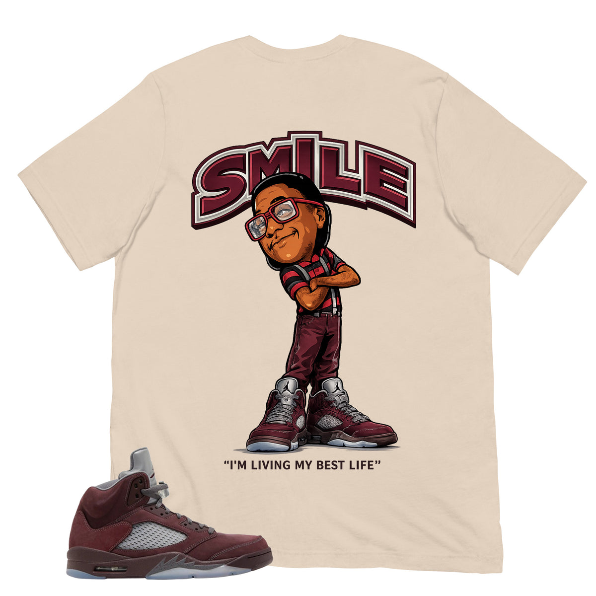 Graphic Tee to Match Air Jordan 5 Burgundy | Smile Face Shirt | Zadago