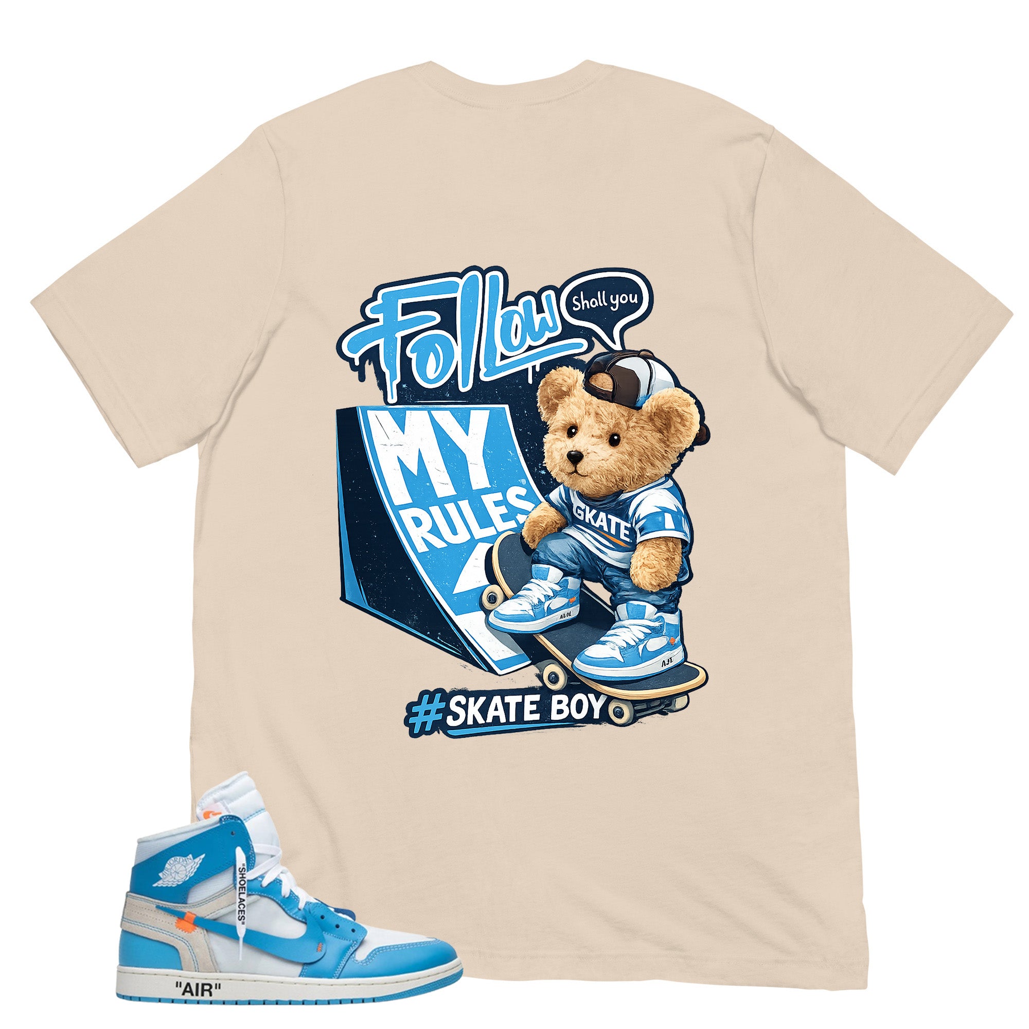 Graphic Tee to Match Air Jordan 1 Off White UNC | Skate Boy Shirt | Zadago