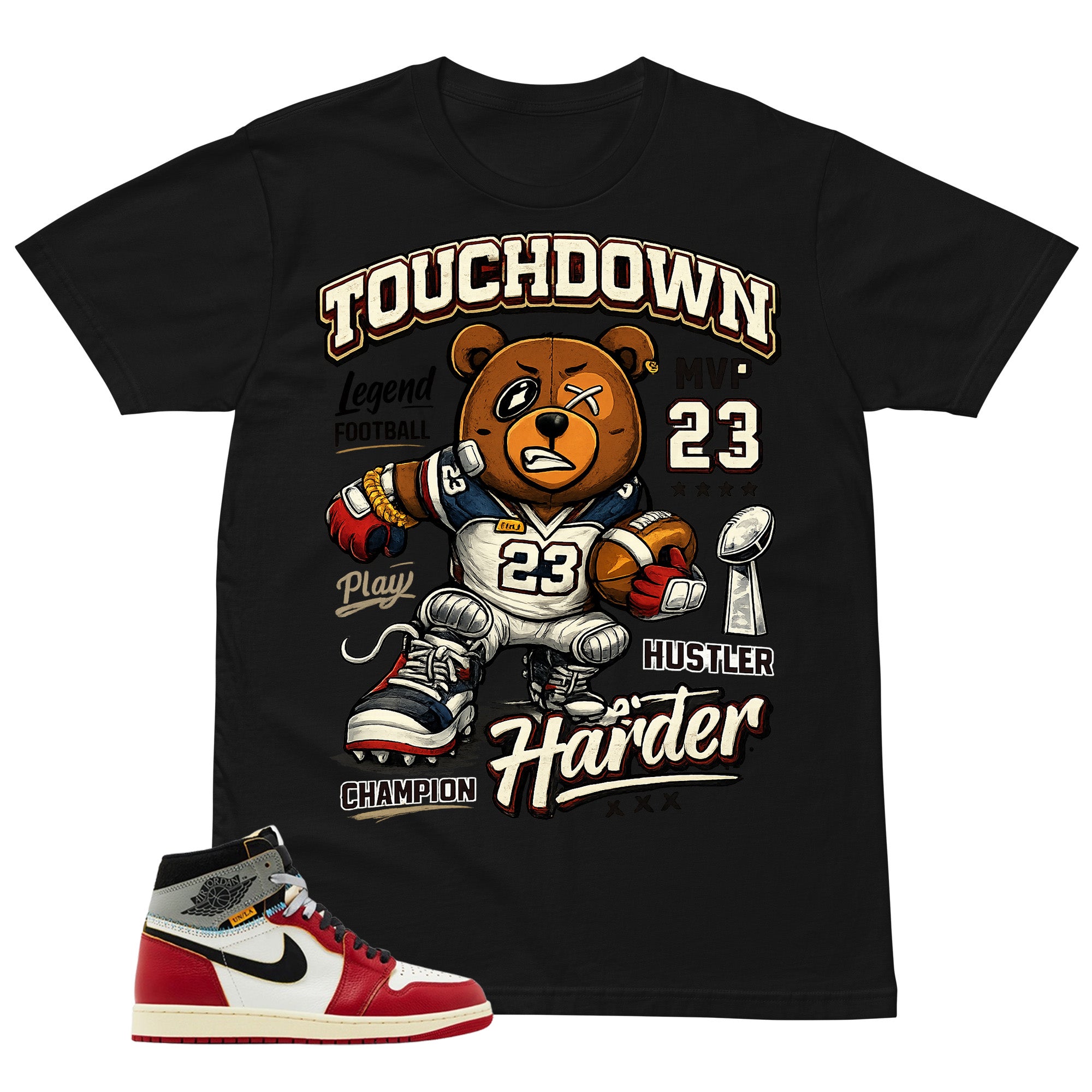 Graphic Tee Touchdown Harder | Matching Jordan 1 Union LA Chicago Shadow | Zadago