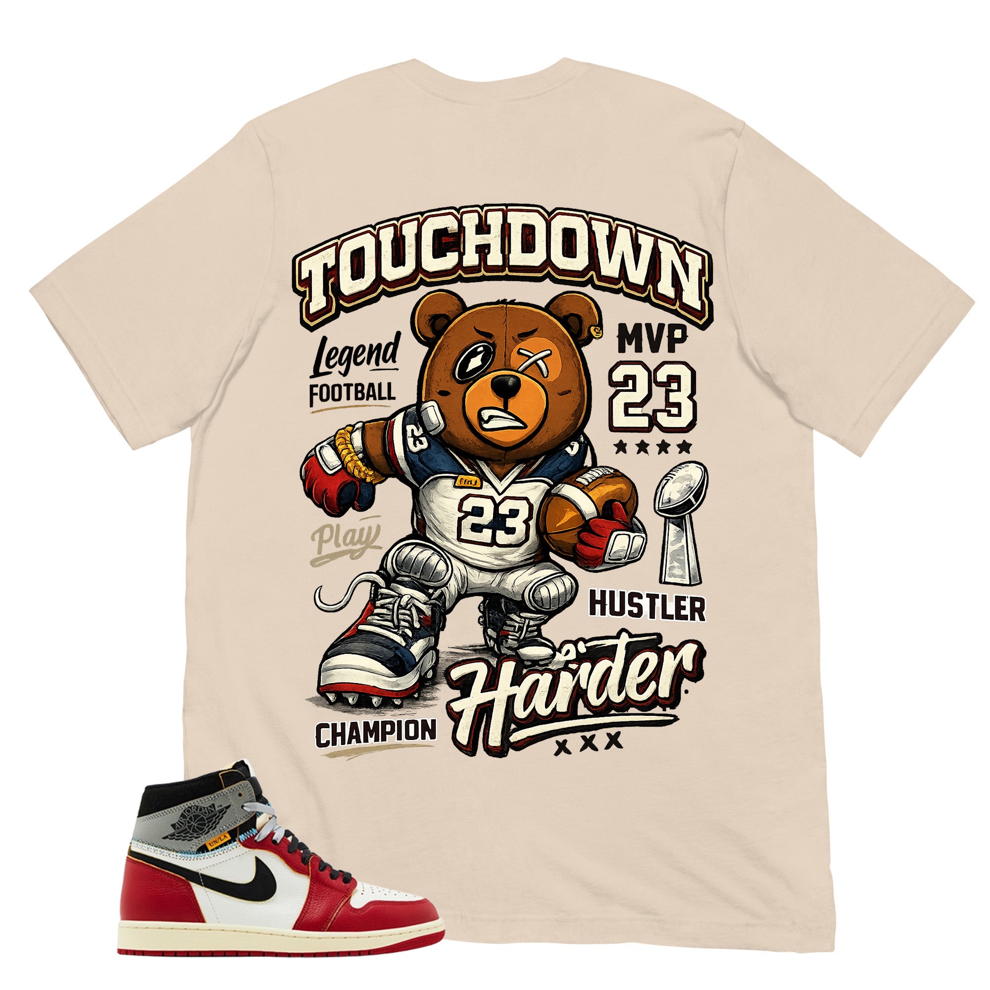 Graphic Tee Touchdown Harder | Matching Jordan 1 Union LA Chicago Shadow | Zadago