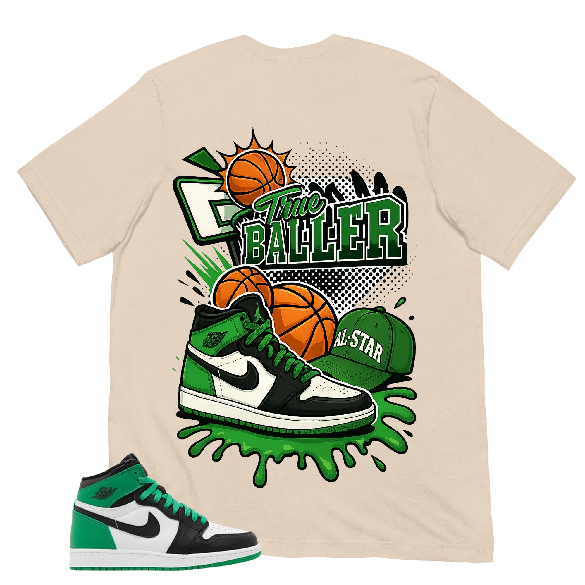 Graphic Tee True Baller Shirt - to Matching Air Jordan 1 Lucky Green | Zadago