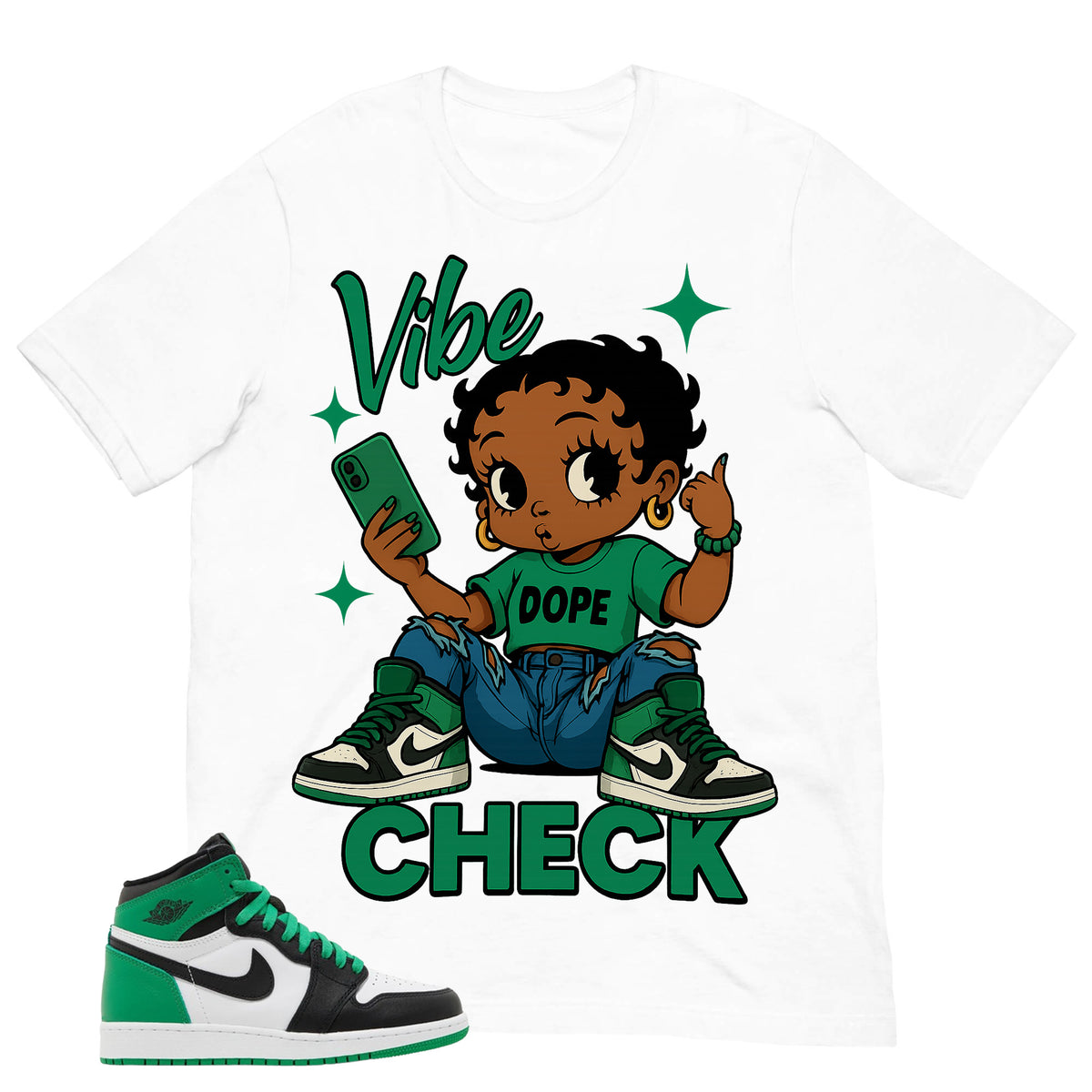 Graphic Tee Vibe Check Shirt - to Matching Air Jordan 1 Lucky Green | Zadago