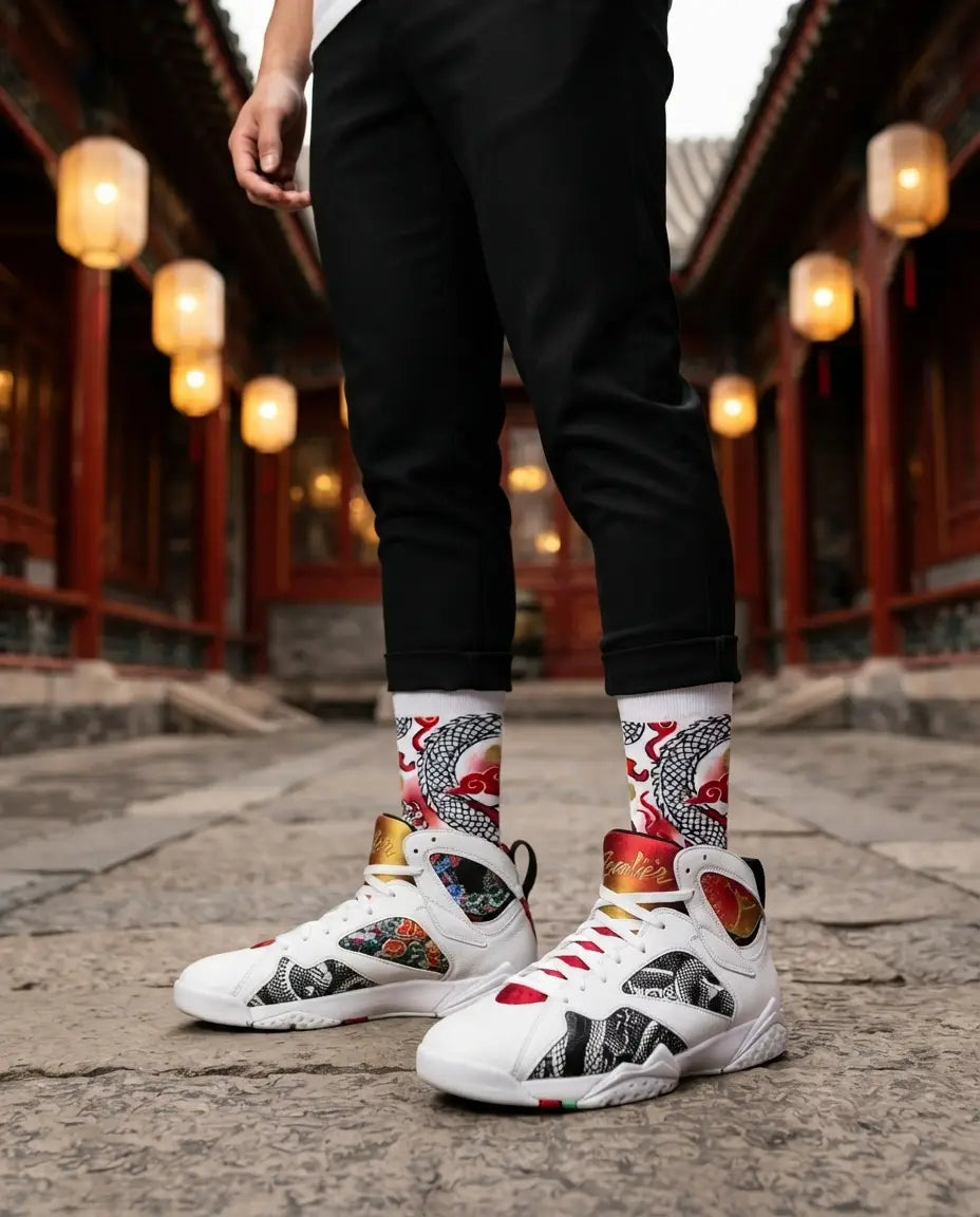 Greater China Sneaker Match Socks – Air Jordan 7 Retro Greater China Inspired Mid-Calf Crew Socks