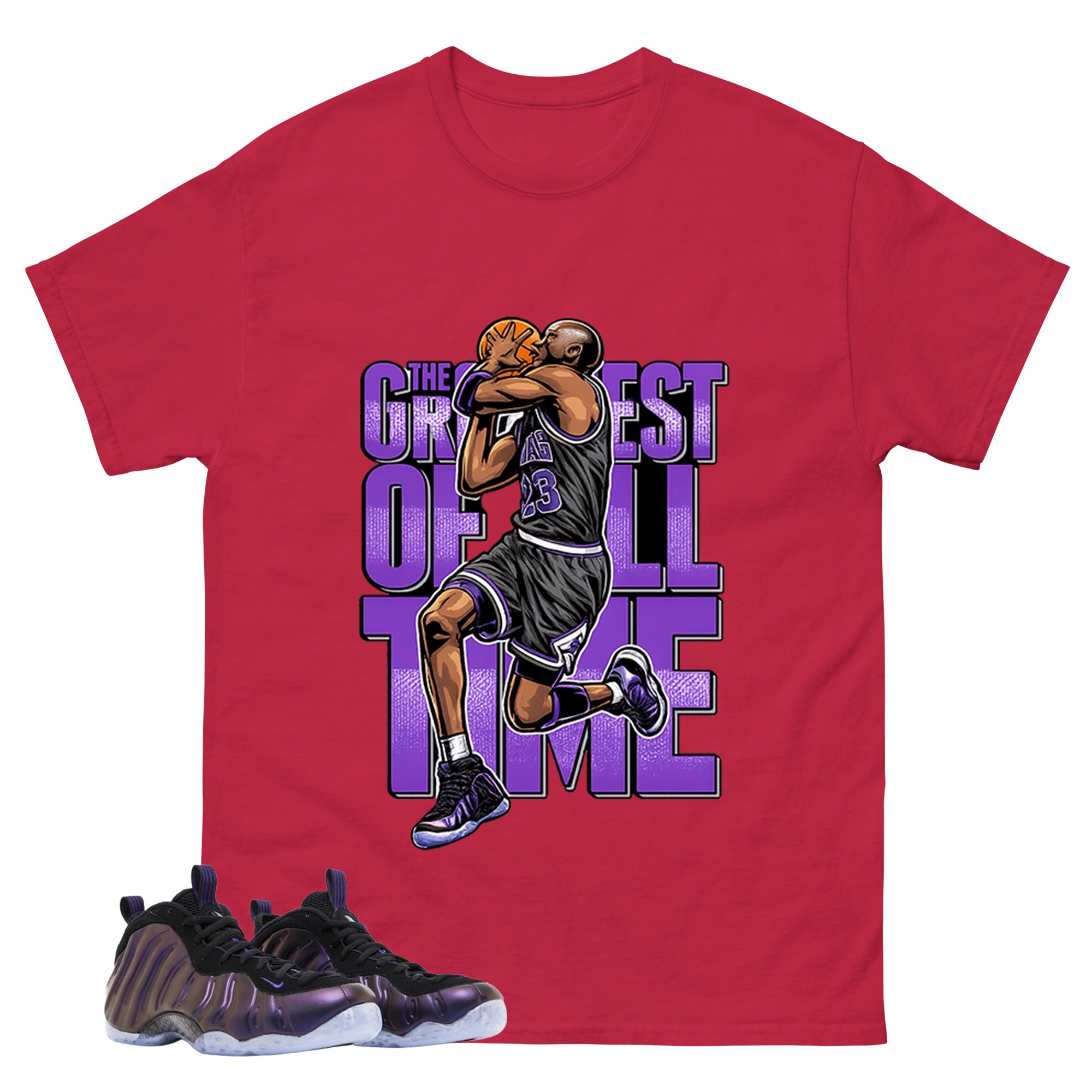 Greatest Of All Time Graphic Tee, Shirt to Match Air Foamposite One Eggplant, Air Foamposite Unisex Purple Shirt