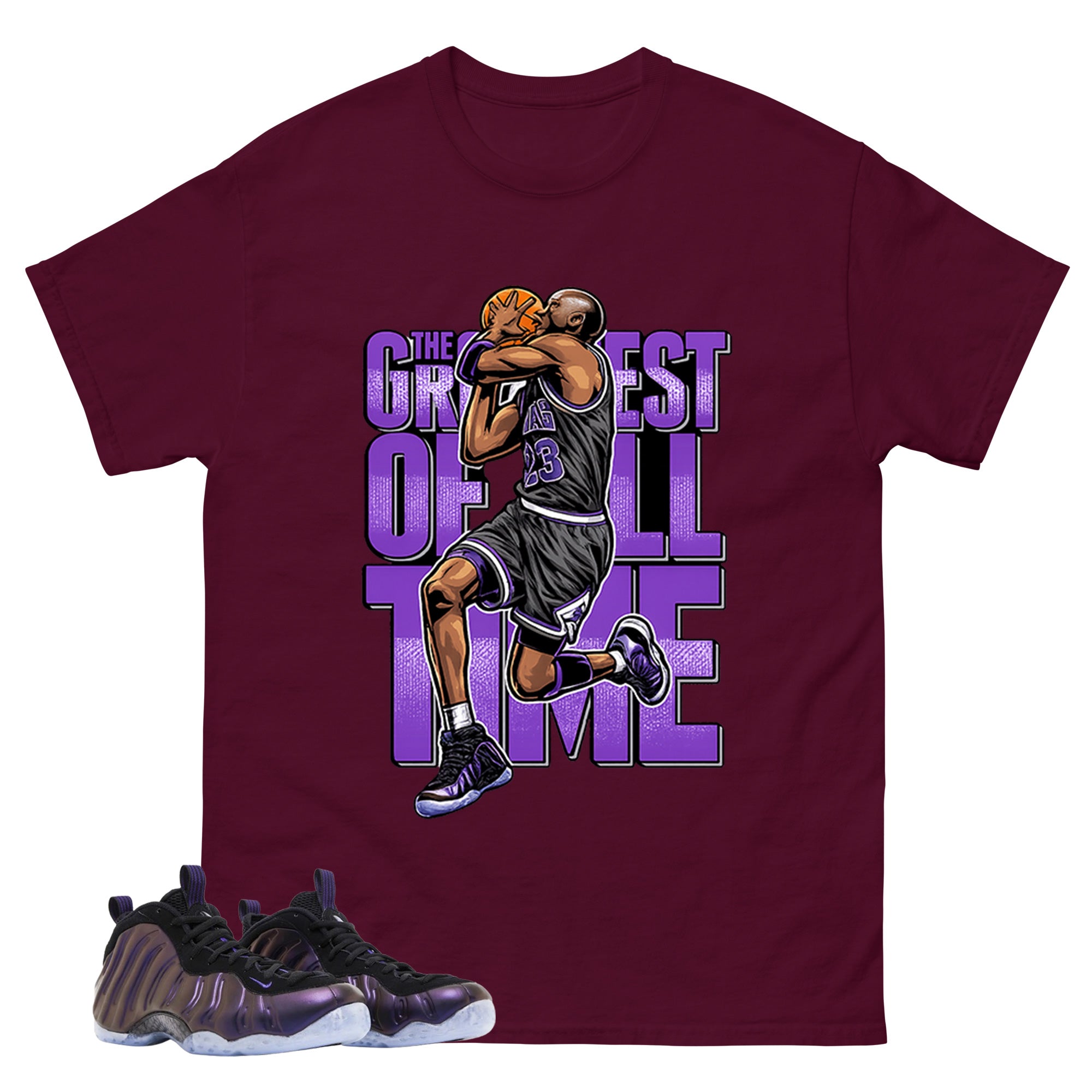 Greatest Of All Time Graphic Tee, Shirt to Match Air Foamposite One Eggplant, Air Foamposite Unisex Purple Shirt