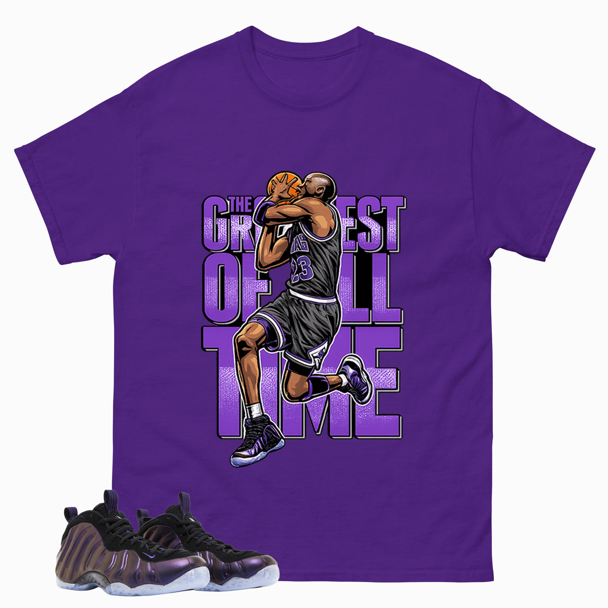 Greatest Of All Time Graphic Tee, Shirt to Match Air Foamposite One Eggplant, Air Foamposite Unisex Purple Shirt