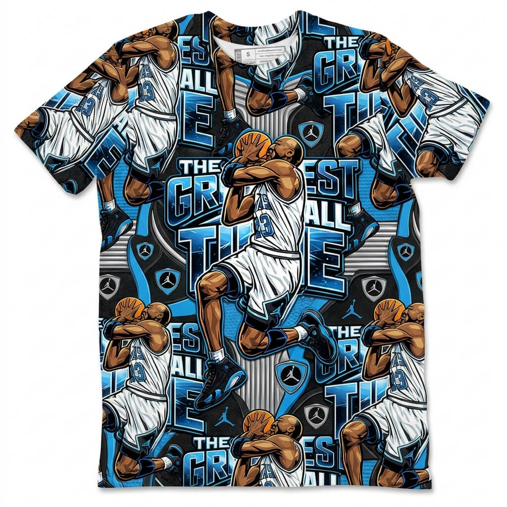 Greatest Of All Time All Over Print Shirt Match Air Jordan 14 Black University Blue