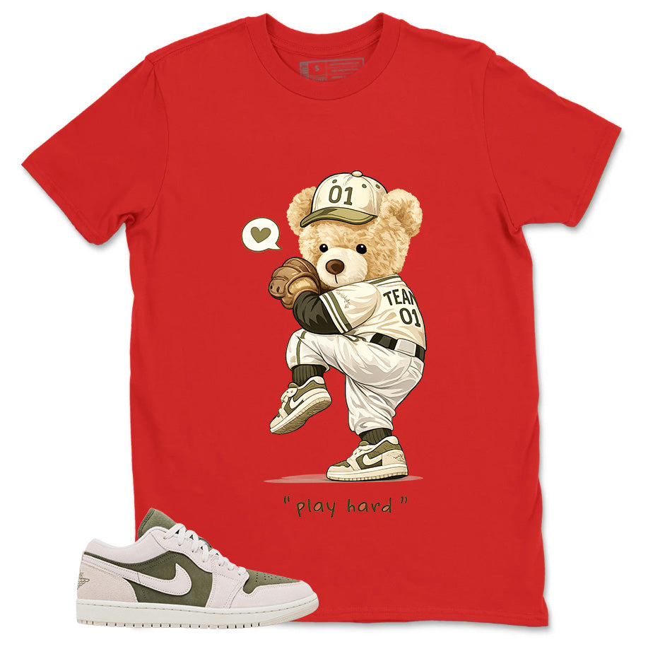 Green Medium Olive 1s Zadago Shirt Play Hard Bear Graphic
