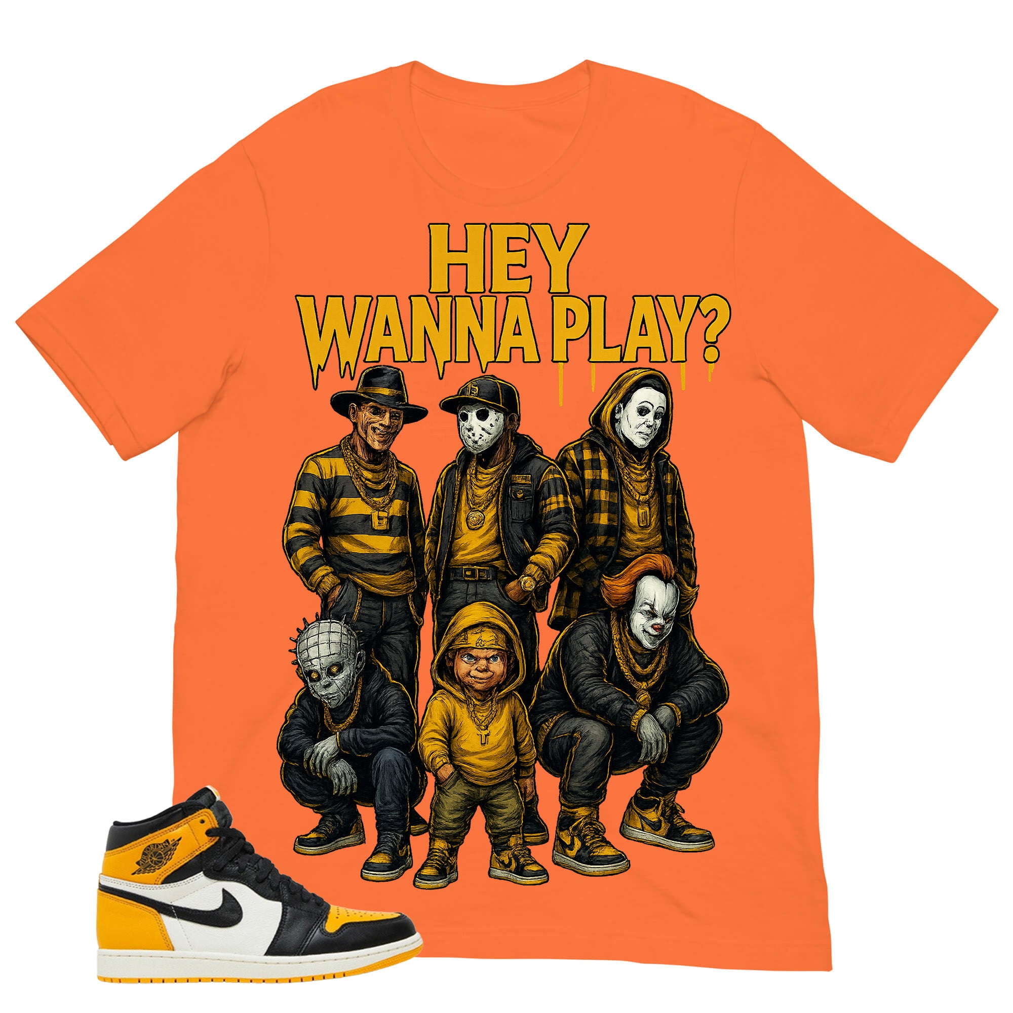 Hey Wanna Play Halloween Shirt - Match Air Jordan 1 Yellow Toe