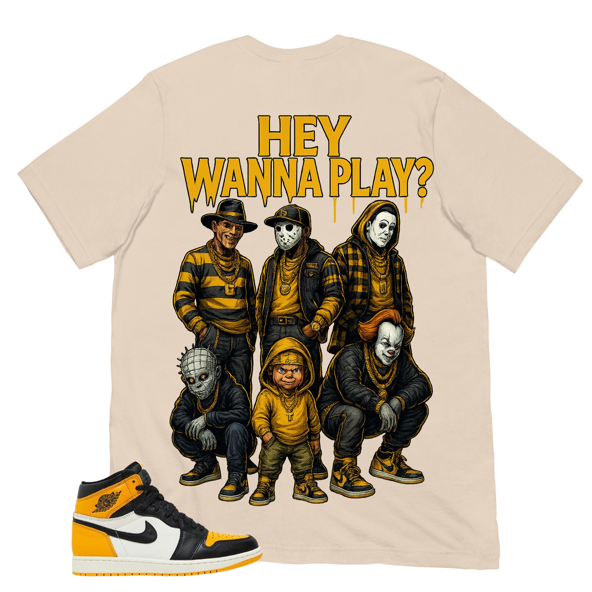 Hey Wanna Play Halloween Shirt - Match Air Jordan 1 Yellow Toe