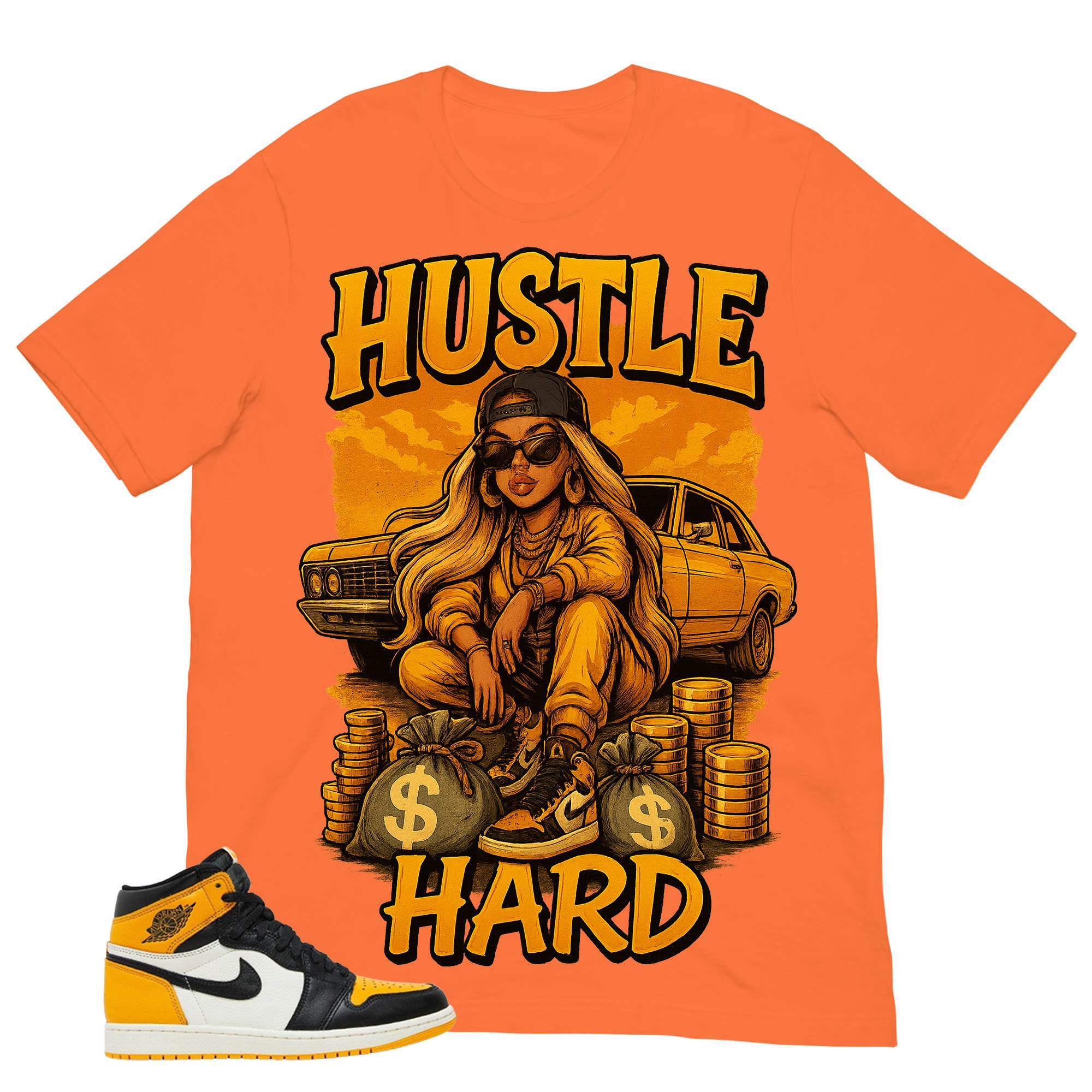 Hustle Hard Shirt - Match Air Jordan 1 Yellow Toe