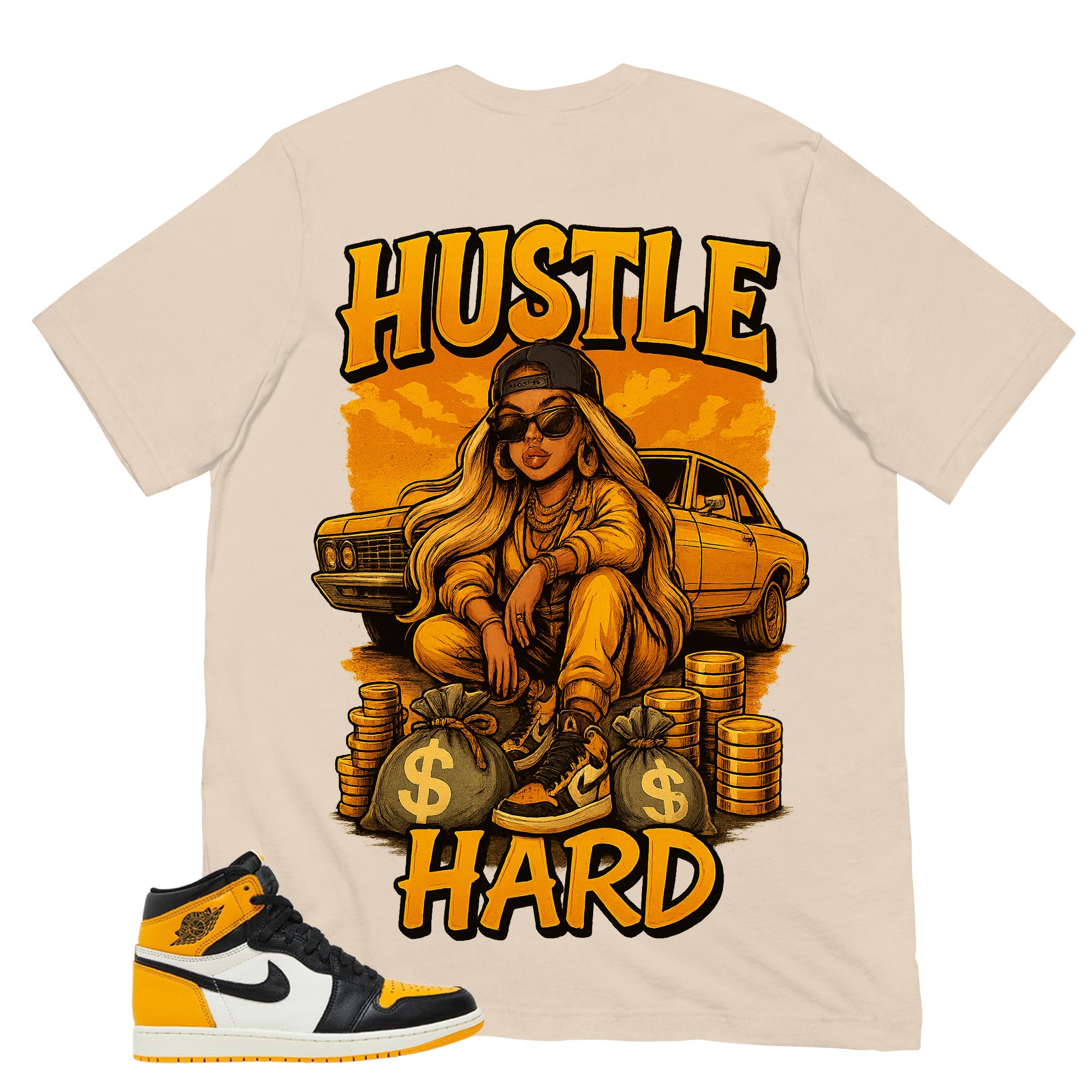 Hustle Hard Shirt - Match Air Jordan 1 Yellow Toe