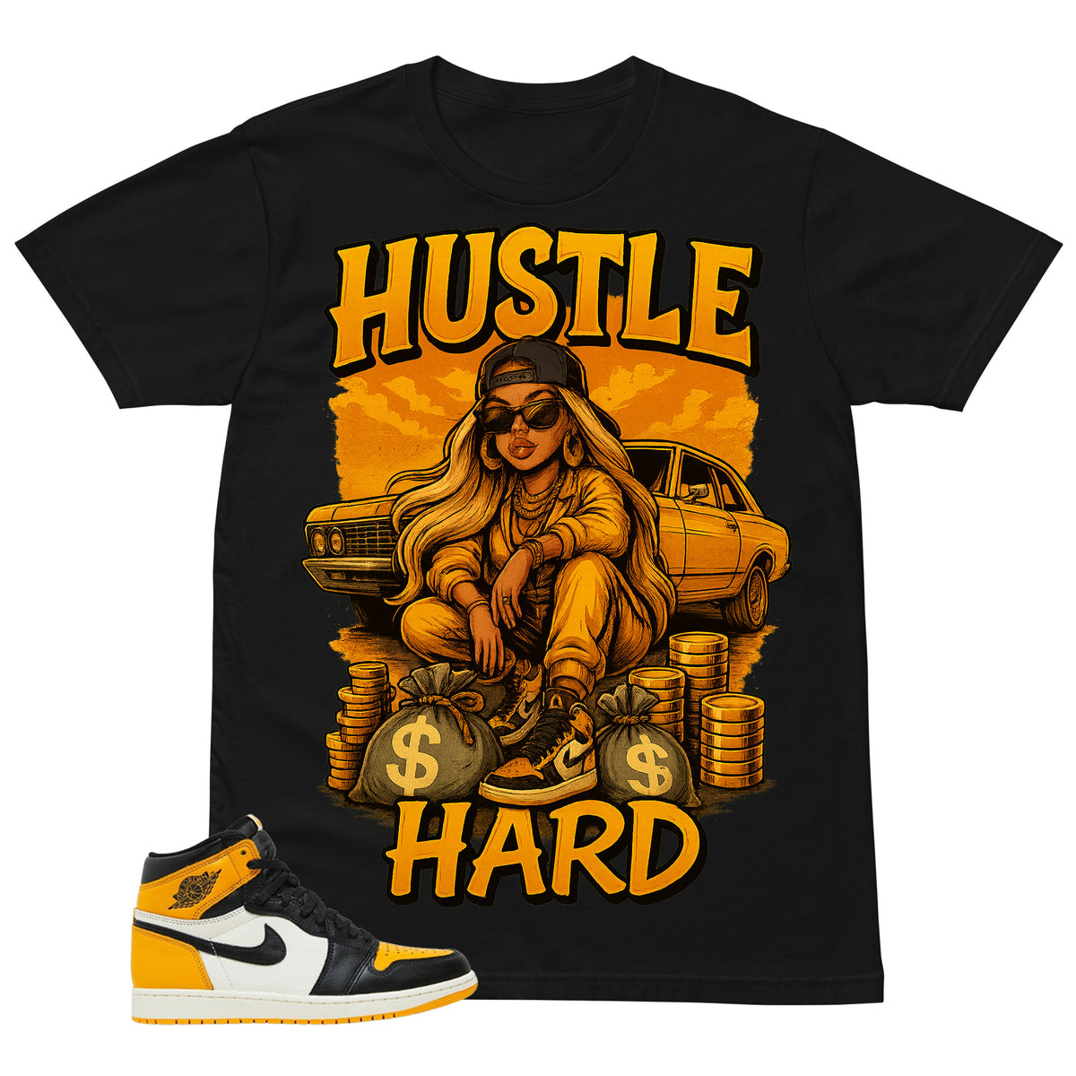 Hustle Hard Shirt - Match Air Jordan 1 Yellow Toe