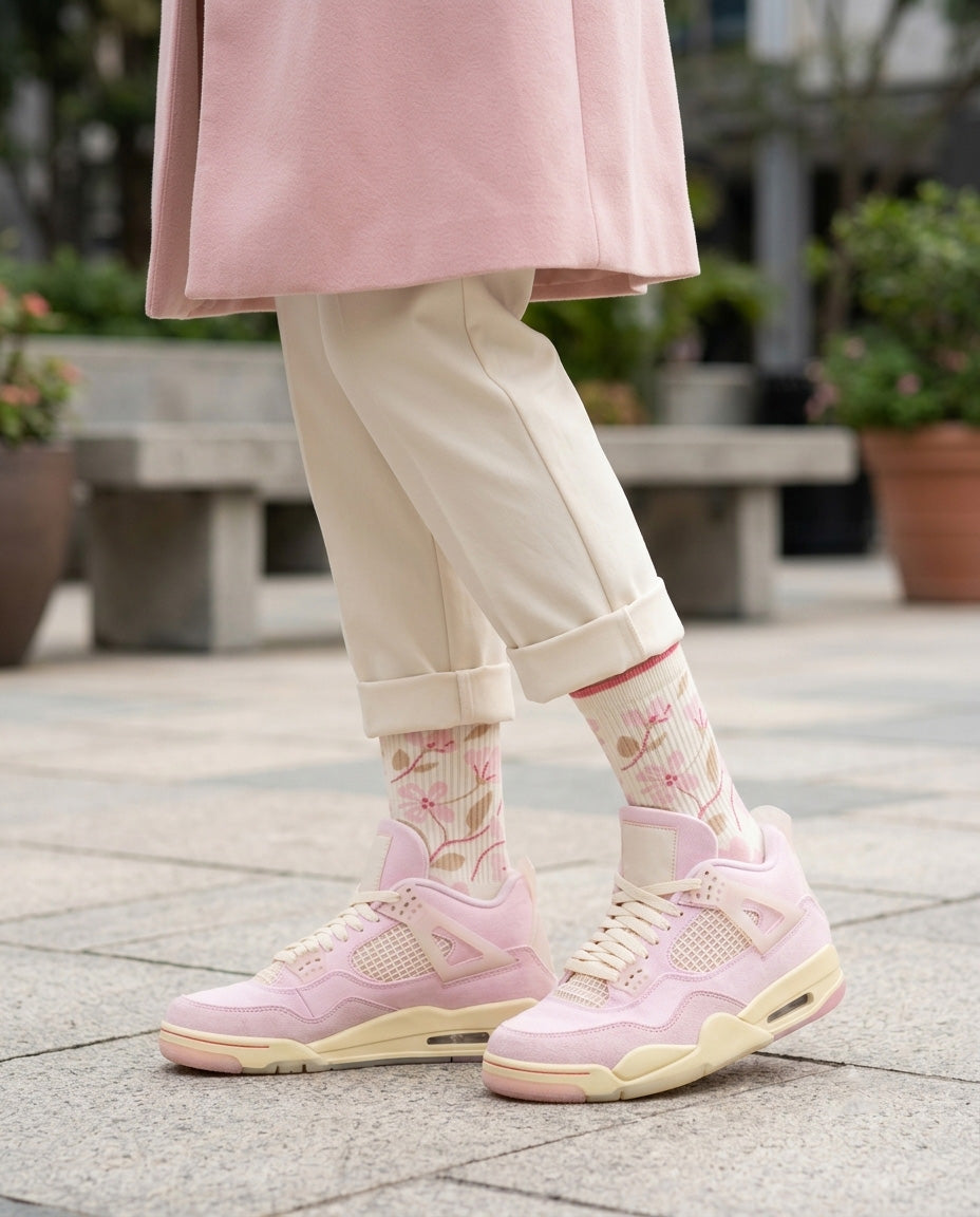 Iced Carmine Sneaker Match Socks – Retro 4 Inspired Mid-Calf Crew Socks
