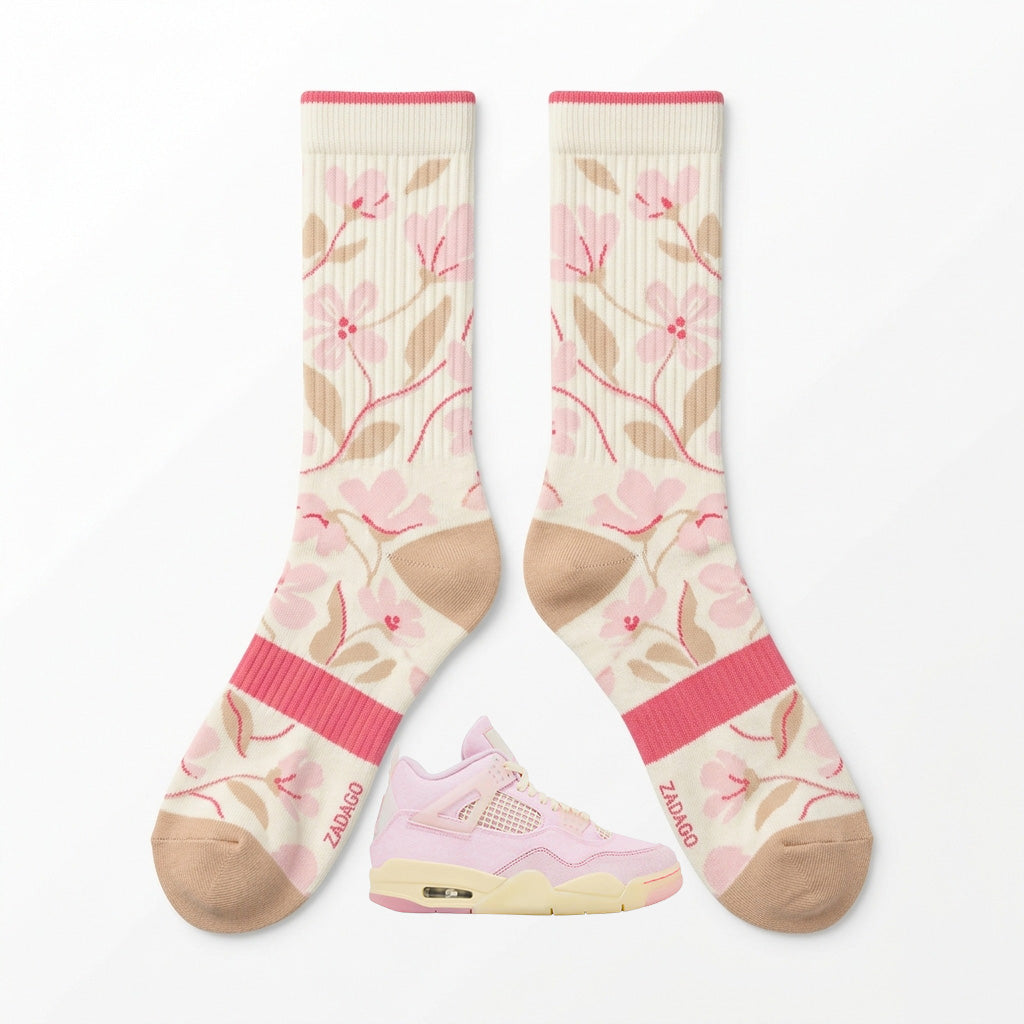 Iced Carmine Sneaker Match Socks – Retro 4 Inspired Mid-Calf Crew Socks