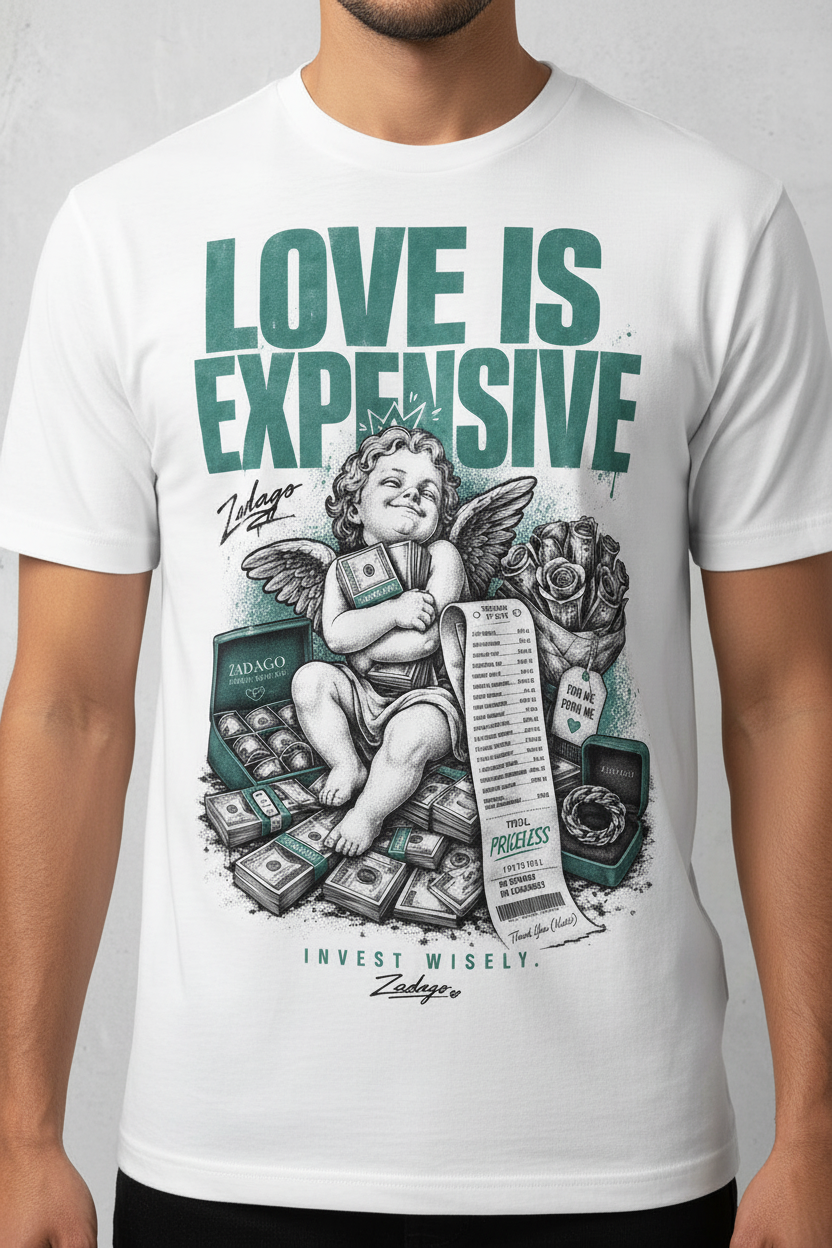 Love Is Expensive Graphic Tee - Zoomed chest mockup