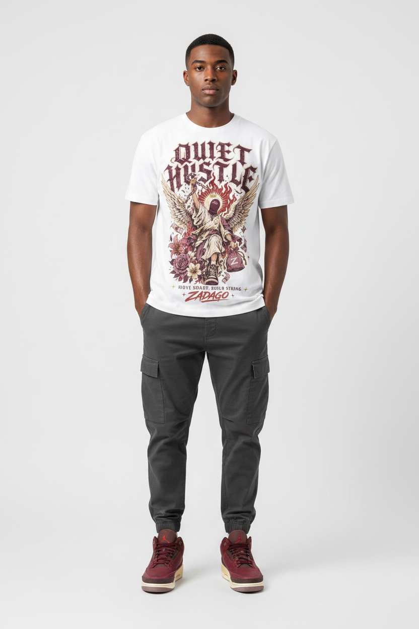 Mockup - Quiet Hustle Graphic Tee streetwear editorial
