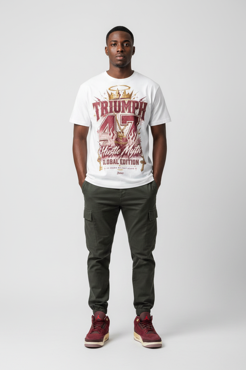 Streetwear mockup - male model wearing graphic tee with Air Jordan 3 Bin23