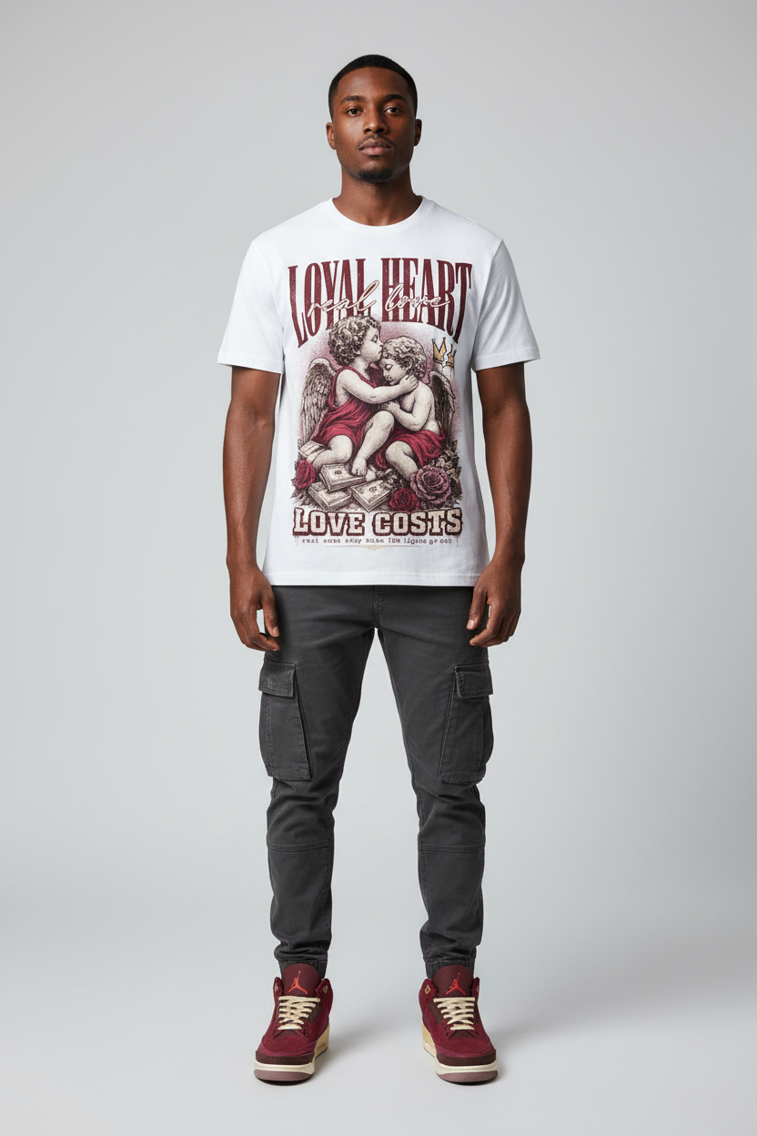 Loyal Heart Real Love Graphic Tee mockup - male model streetwear editorial