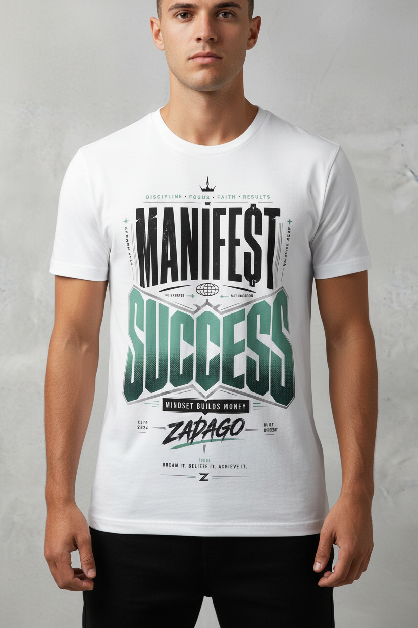 Manifest Success Graphic Tee - Zoomed chest mockup