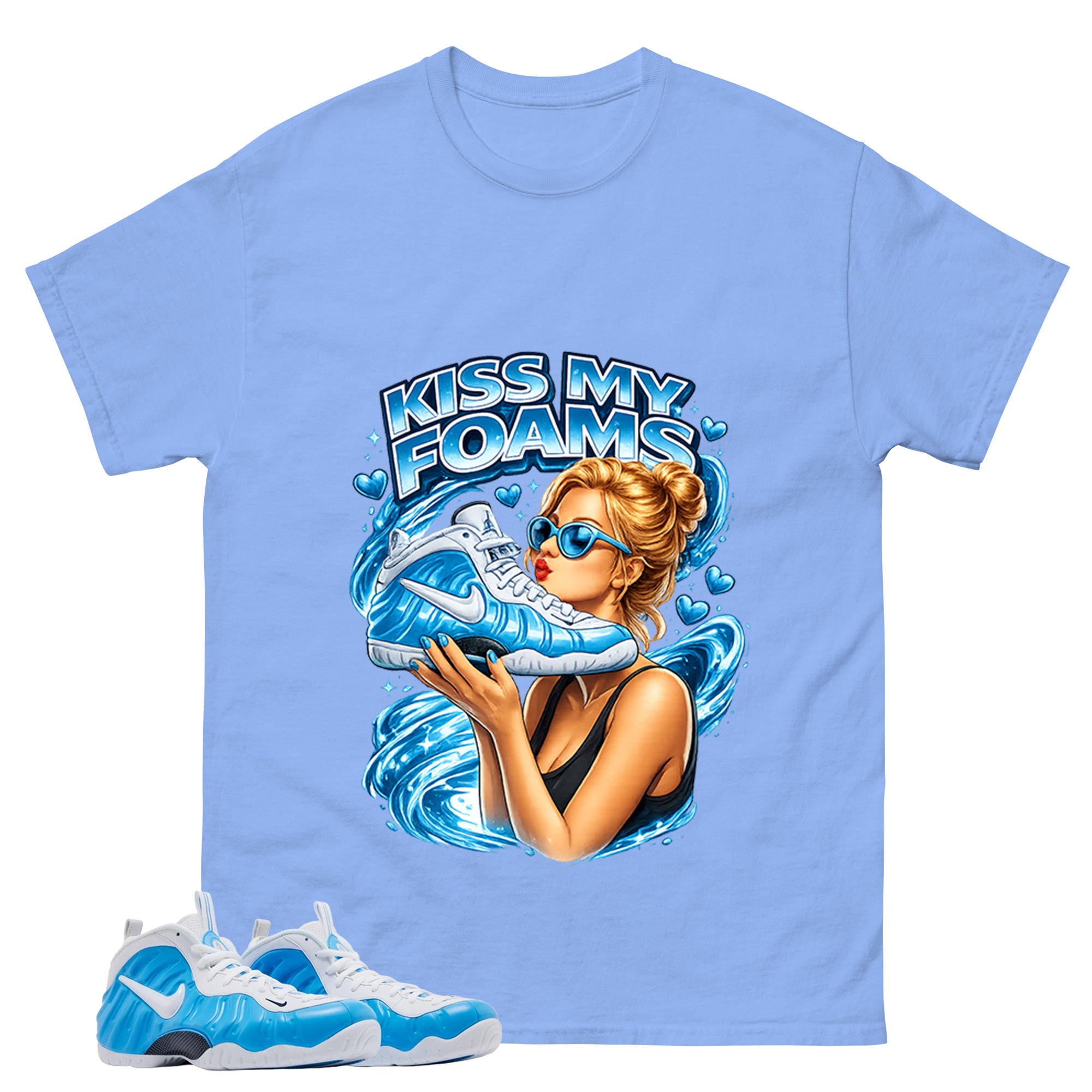 Kiss My Foams Graphic Tee, Shirt to Match Air Foamposite Pro University Blue, Air Foamposite Unisex Blue Shirt