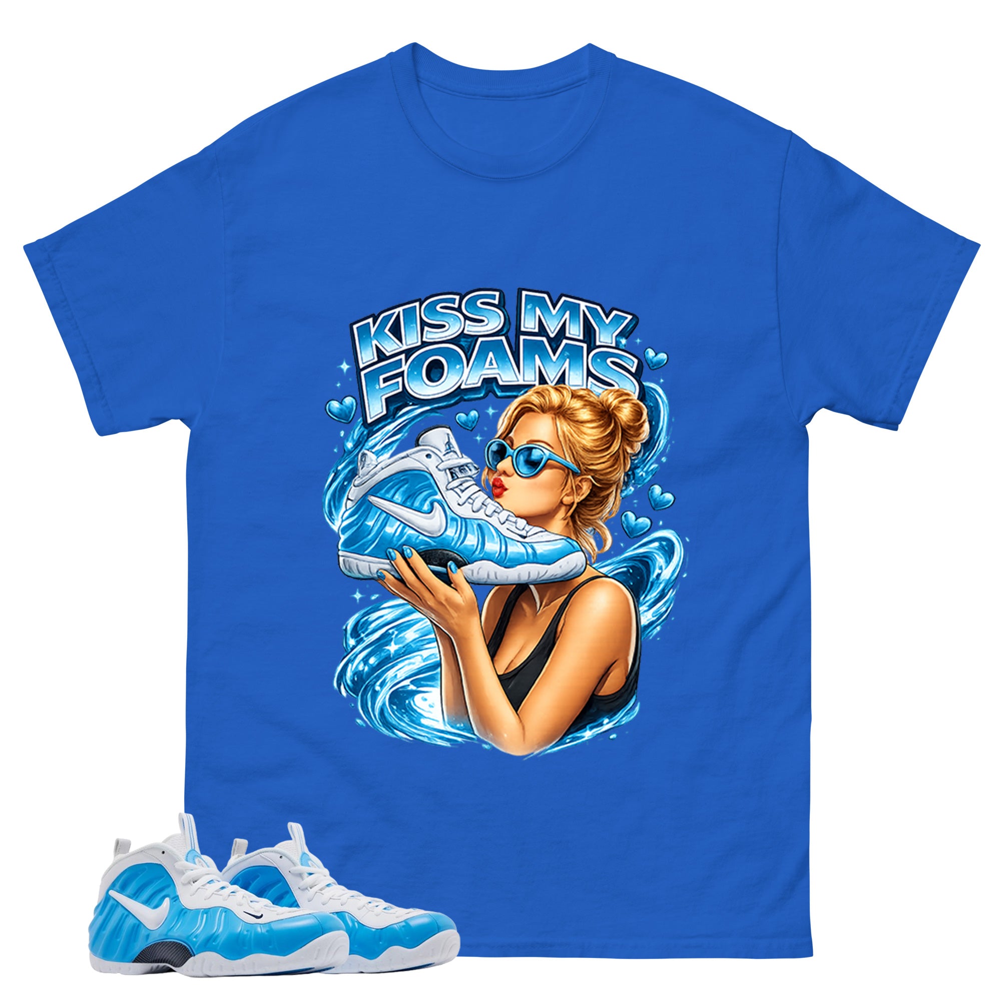 Kiss My Foams Graphic Tee, Shirt to Match Air Foamposite Pro University Blue, Air Foamposite Unisex Blue Shirt