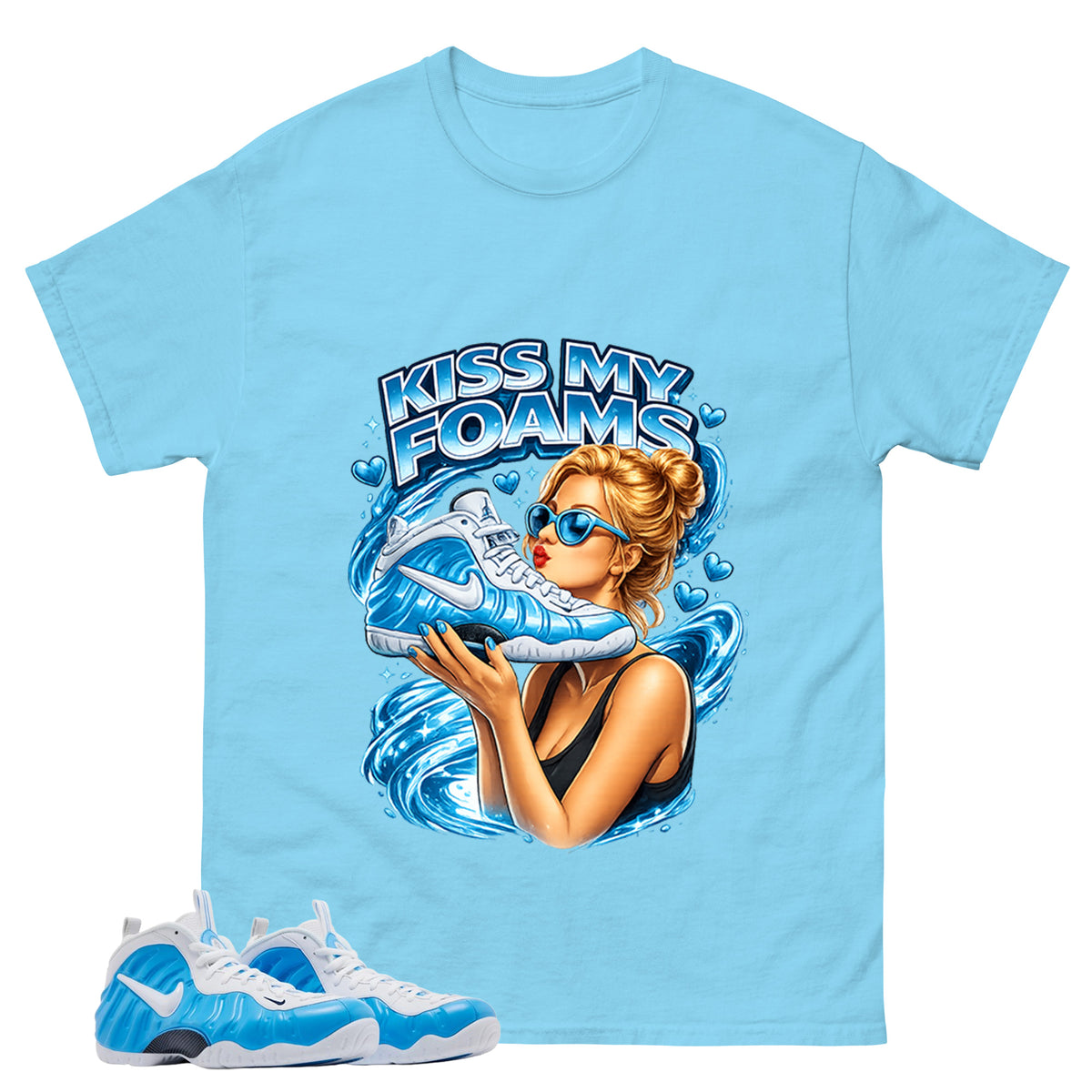 Kiss My Foams Graphic Tee, Shirt to Match Air Foamposite Pro University Blue, Air Foamposite Unisex Blue Shirt