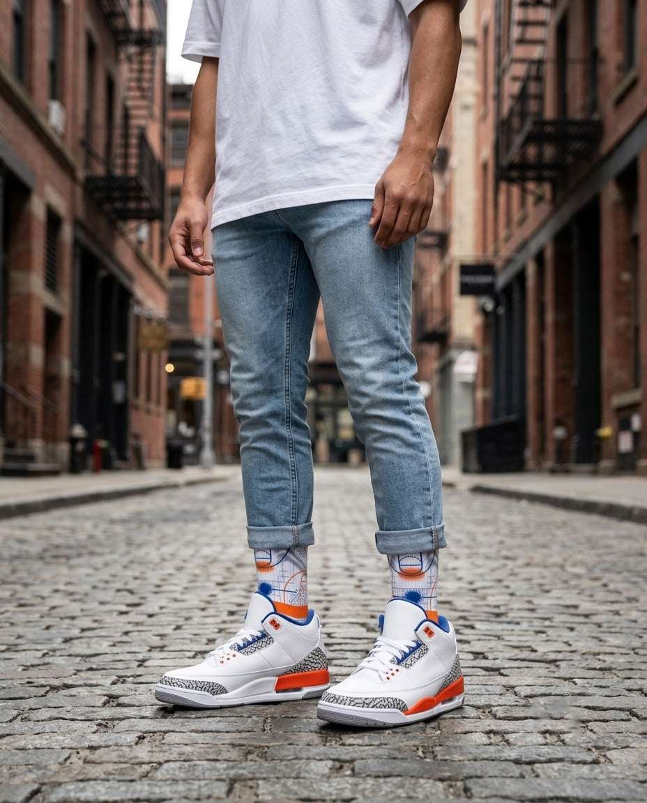 Knicks Sneaker Match Socks – Air Jordan 3 Inspired Mid-Calf Crew Socks