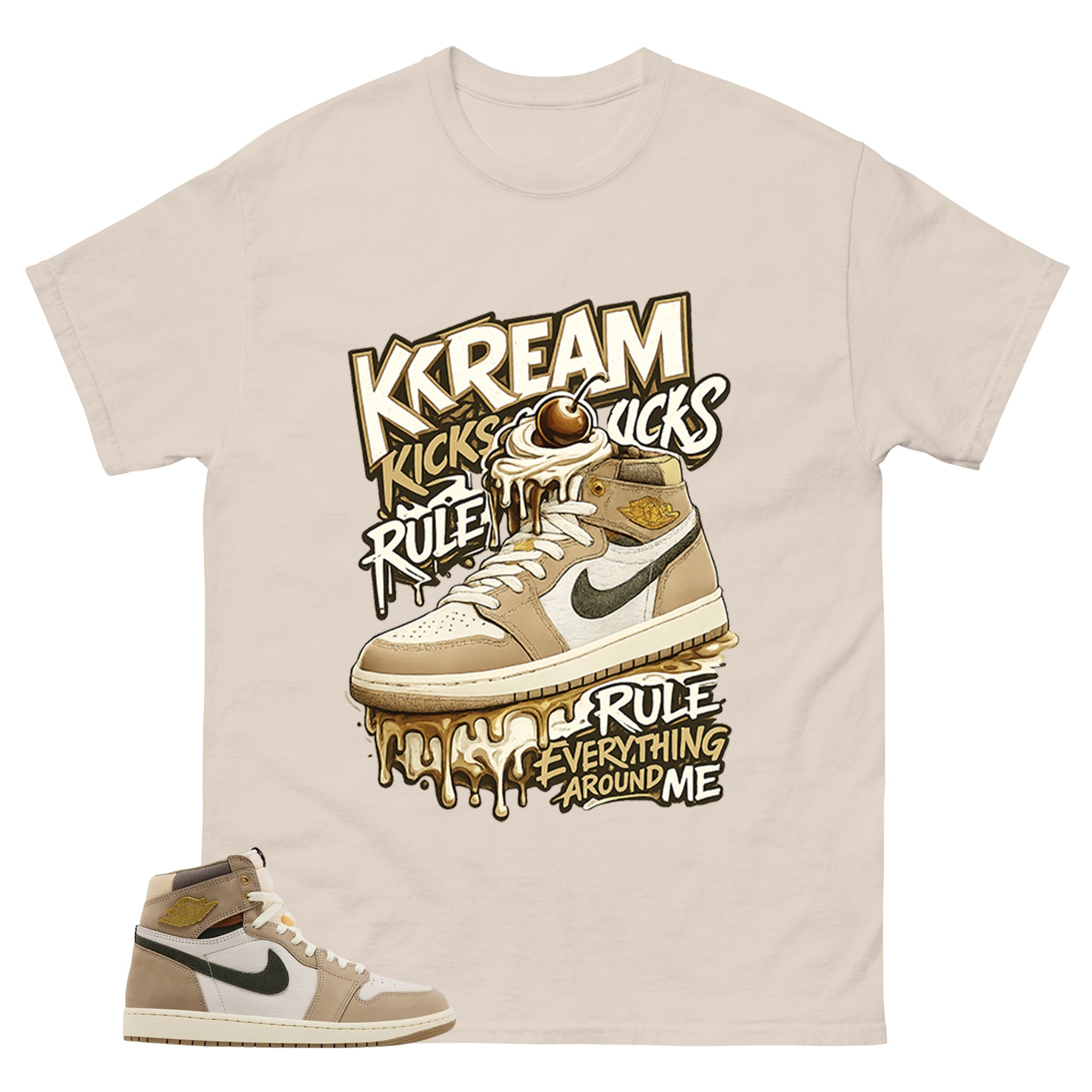 Kream Kicks Shirt - Match Cream Wmns Air Jordan 1 Khaki