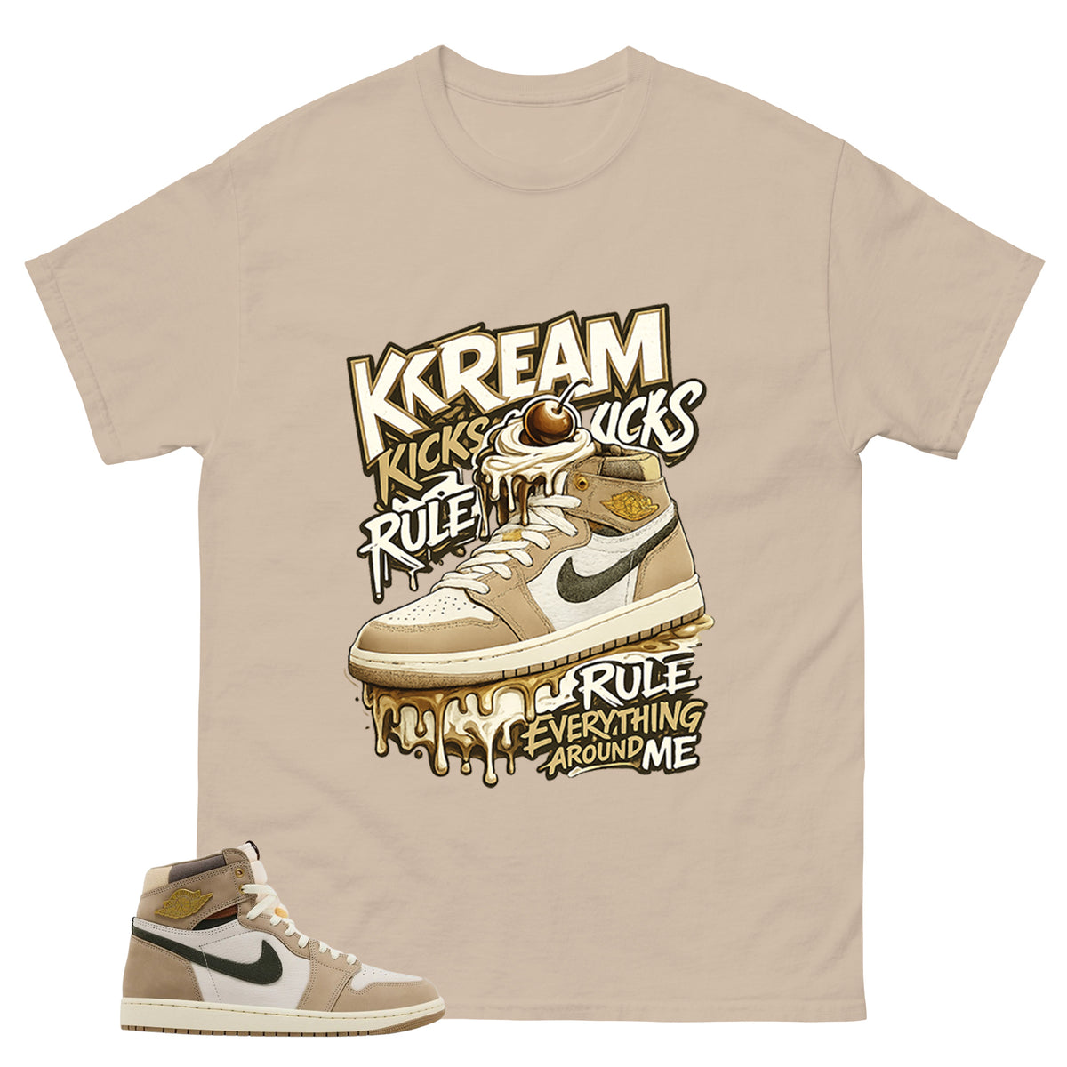 Kream Kicks Shirt - Match Cream Wmns Air Jordan 1 Khaki