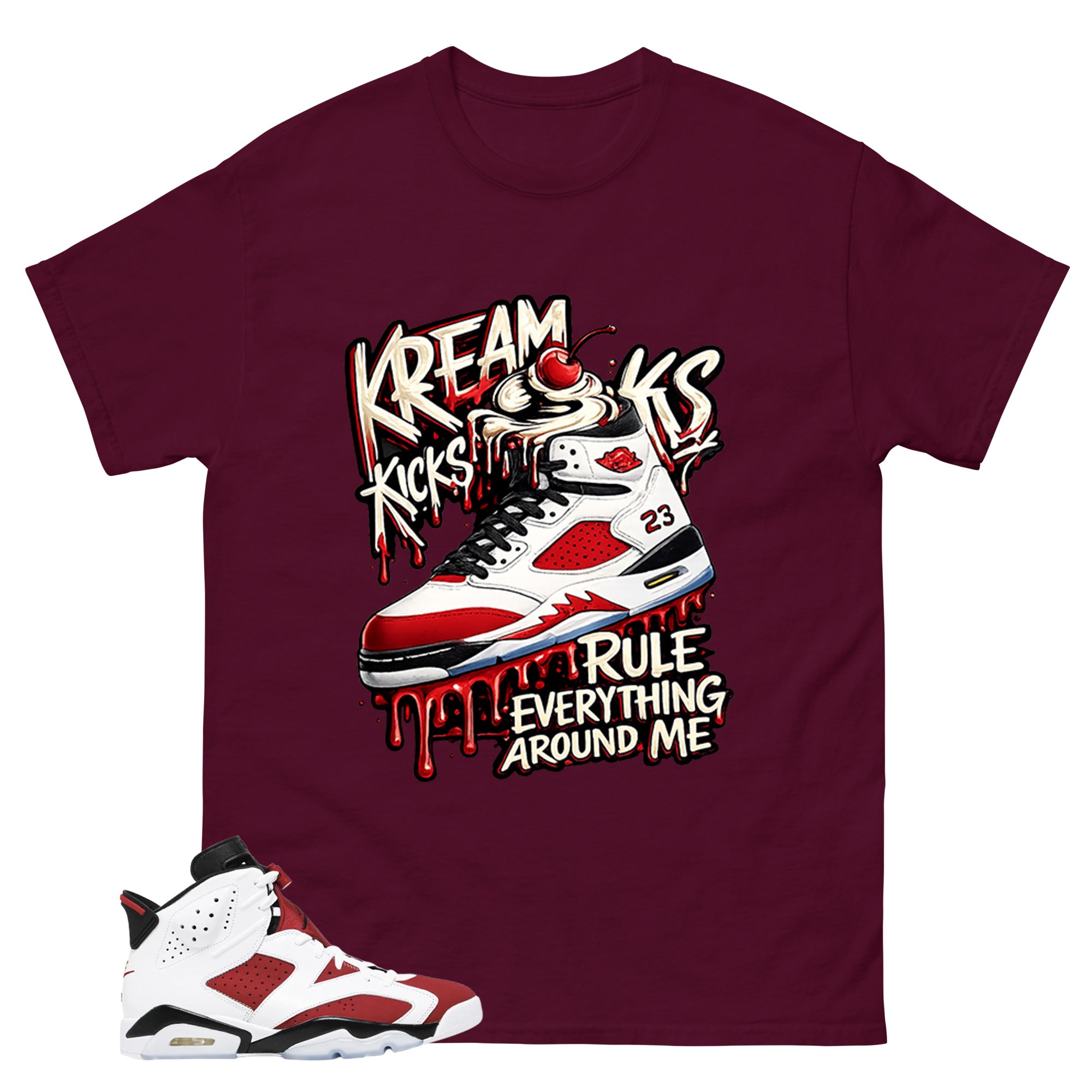 Kream Kicks Shirt - Match White Air Jordan 6 Carmine