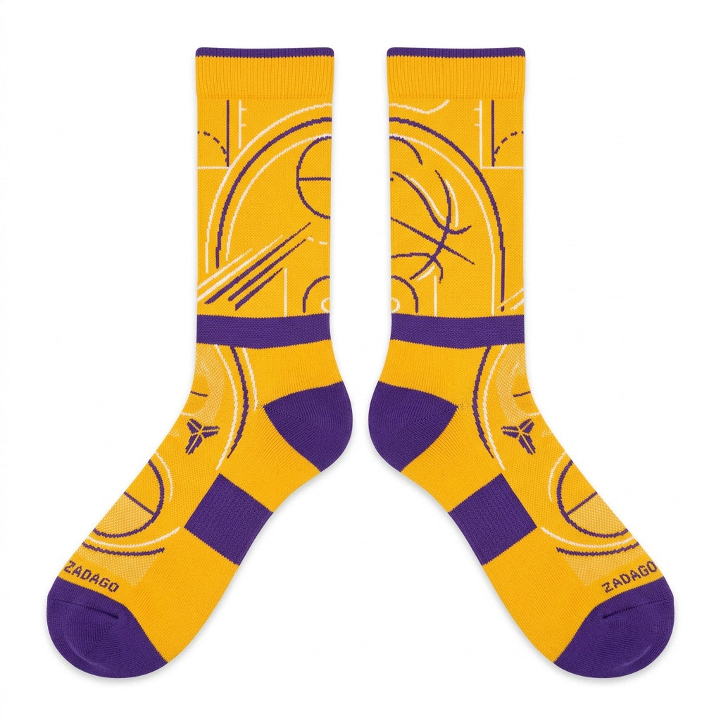 Lakers Draft Day Sneaker Match Socks – Kobe 4 Protro Inspired Mid-Calf Unisex Crew Socks