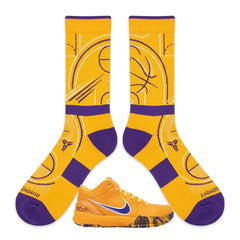 Lakers Draft Day Sneaker Match Socks – Kobe 4 Protro Inspired Mid-Calf Unisex Crew Socks