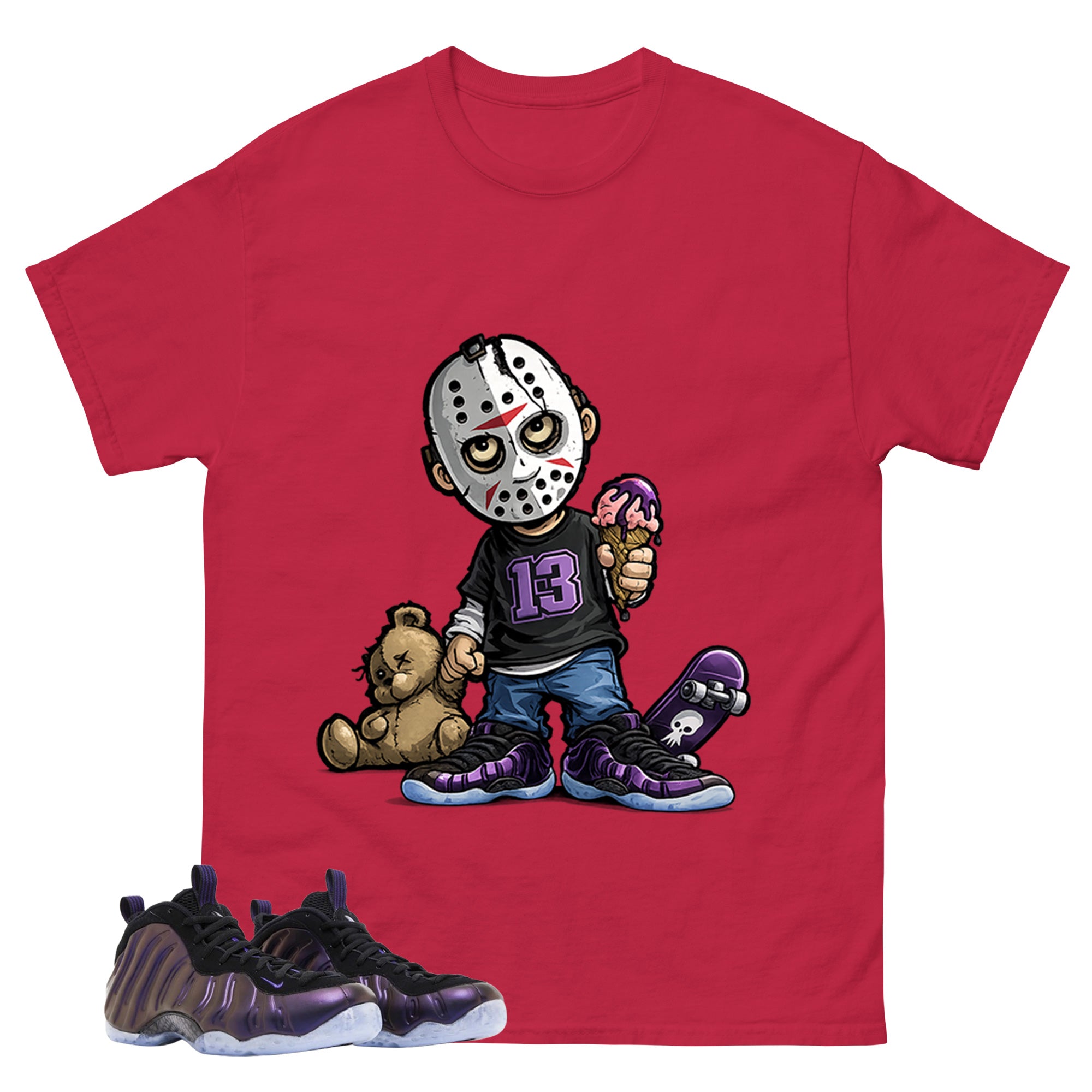 Little Jason Graphic Tee, Shirt to Match Air Foamposite One Eggplant, Air Foamposite Unisex Purple Shirt
