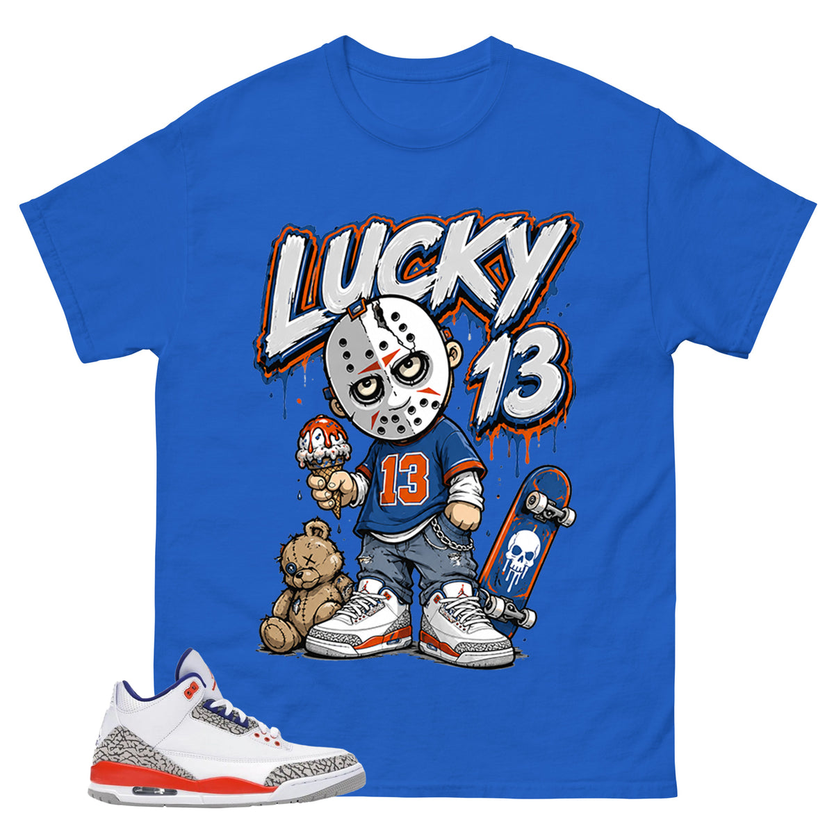 Lucky 13 Little Jason Shirt - Match Blue Air Jordan 3 Knicks