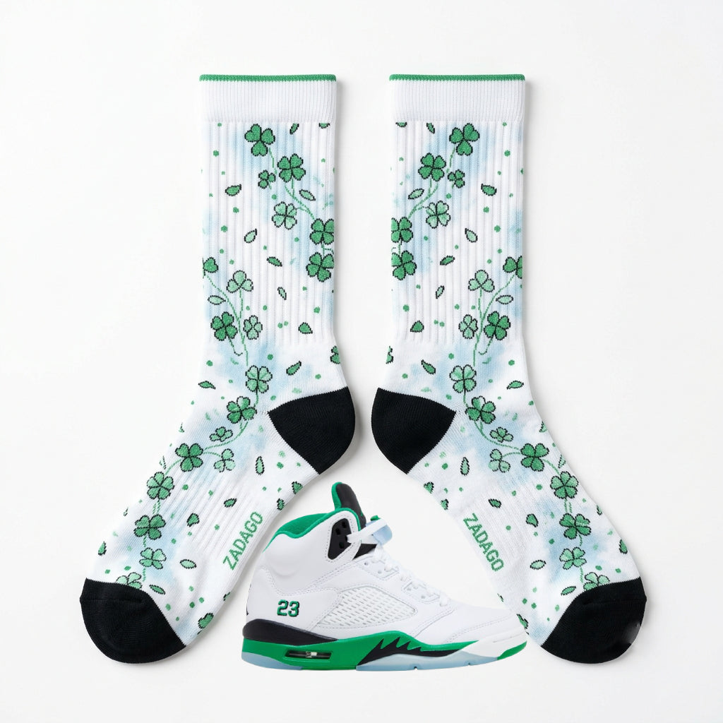 Lucky Green Sneaker Match Socks – Wmns Air Jordan 5 Retro Lucky Green Inspired Mid-Calf Crew Socks Unisex