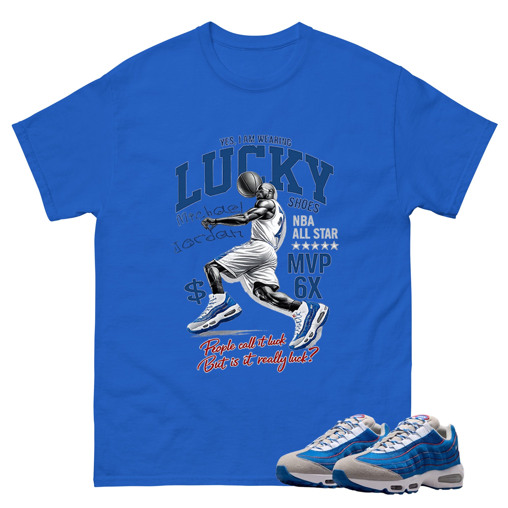 Lucky Shoes MJ Graphic Tee, Shirt to Match Air Max 95 Big Bubble Blue, Air Max 95 Big Bubble Blue Lawson Unisex Shirt