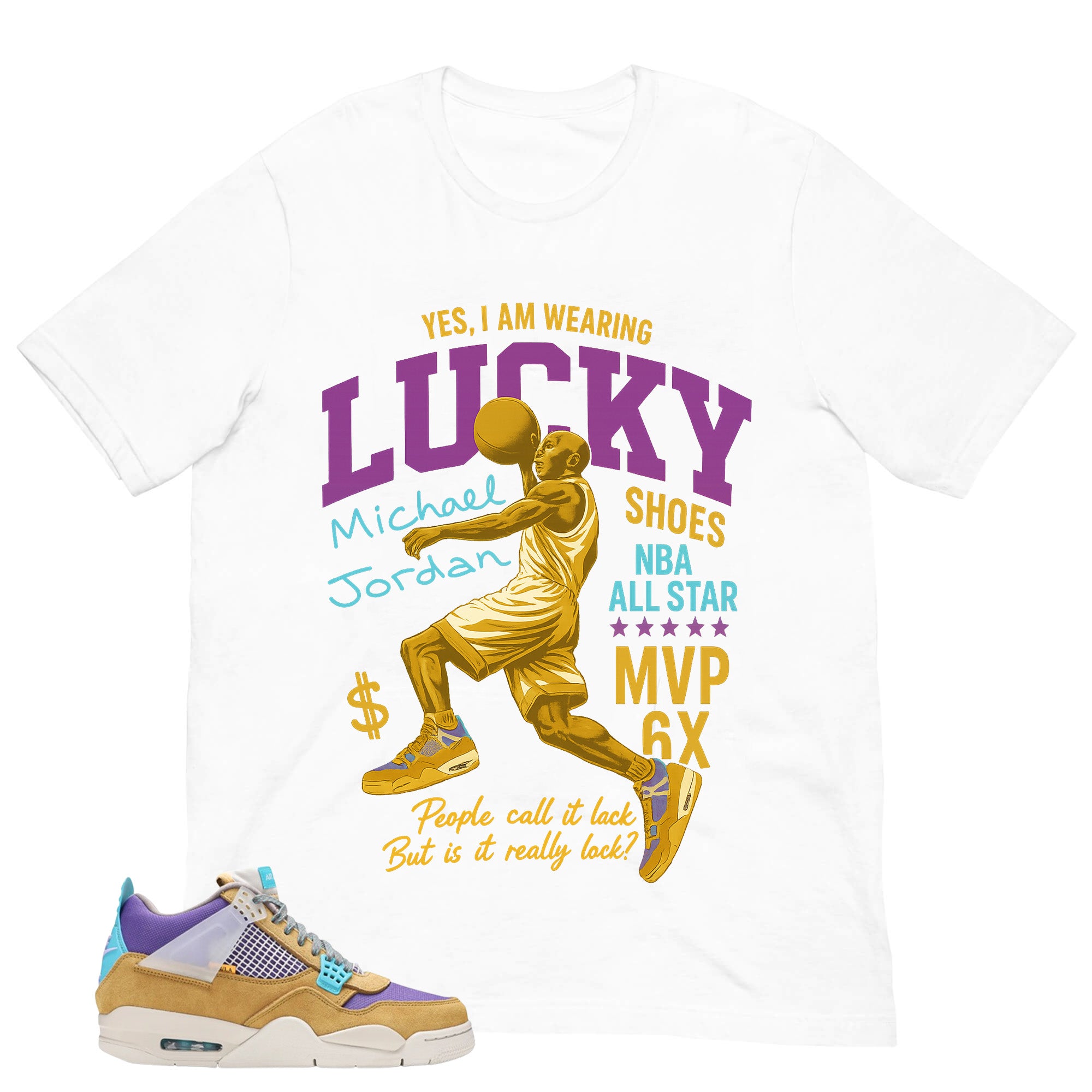 Lucky Shoes MJ Shirt - Match Union LA x Air Jordan 4 Desert Moss