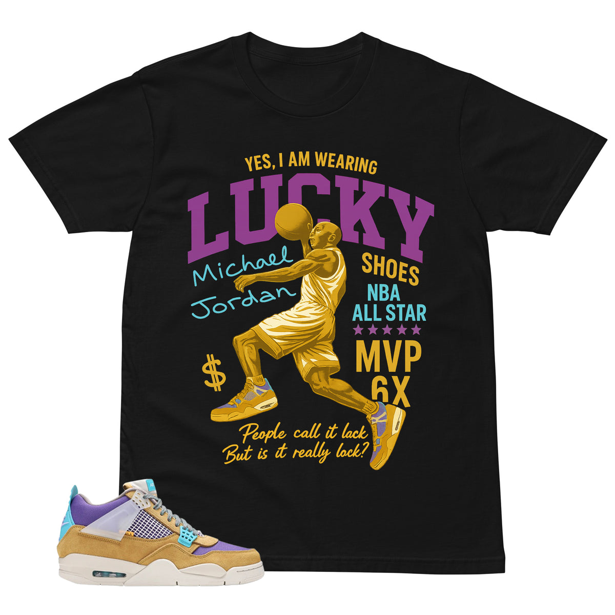 Lucky Shoes MJ Shirt - Match Union LA x Air Jordan 4 Desert Moss
