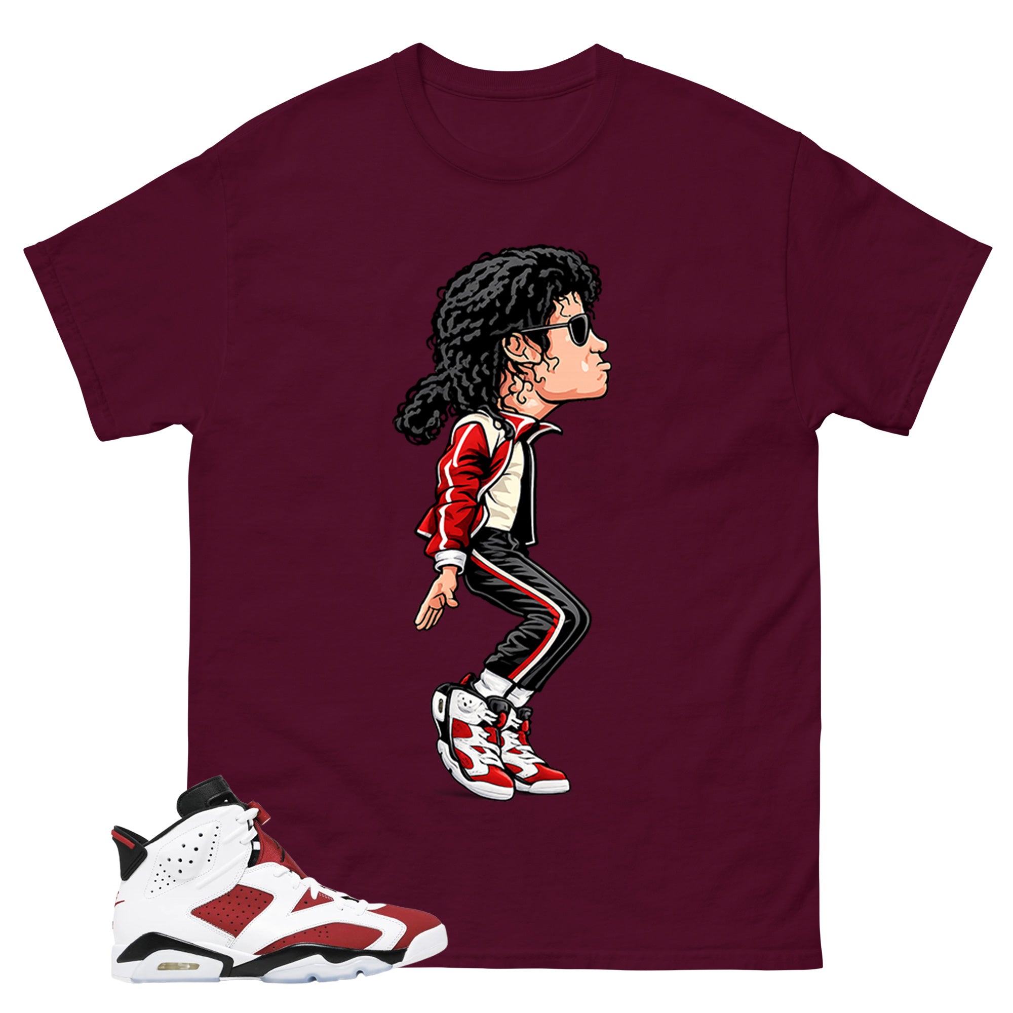 M.Jackson Tiptoe Shirt - Match White Air Jordan 6 Carmine