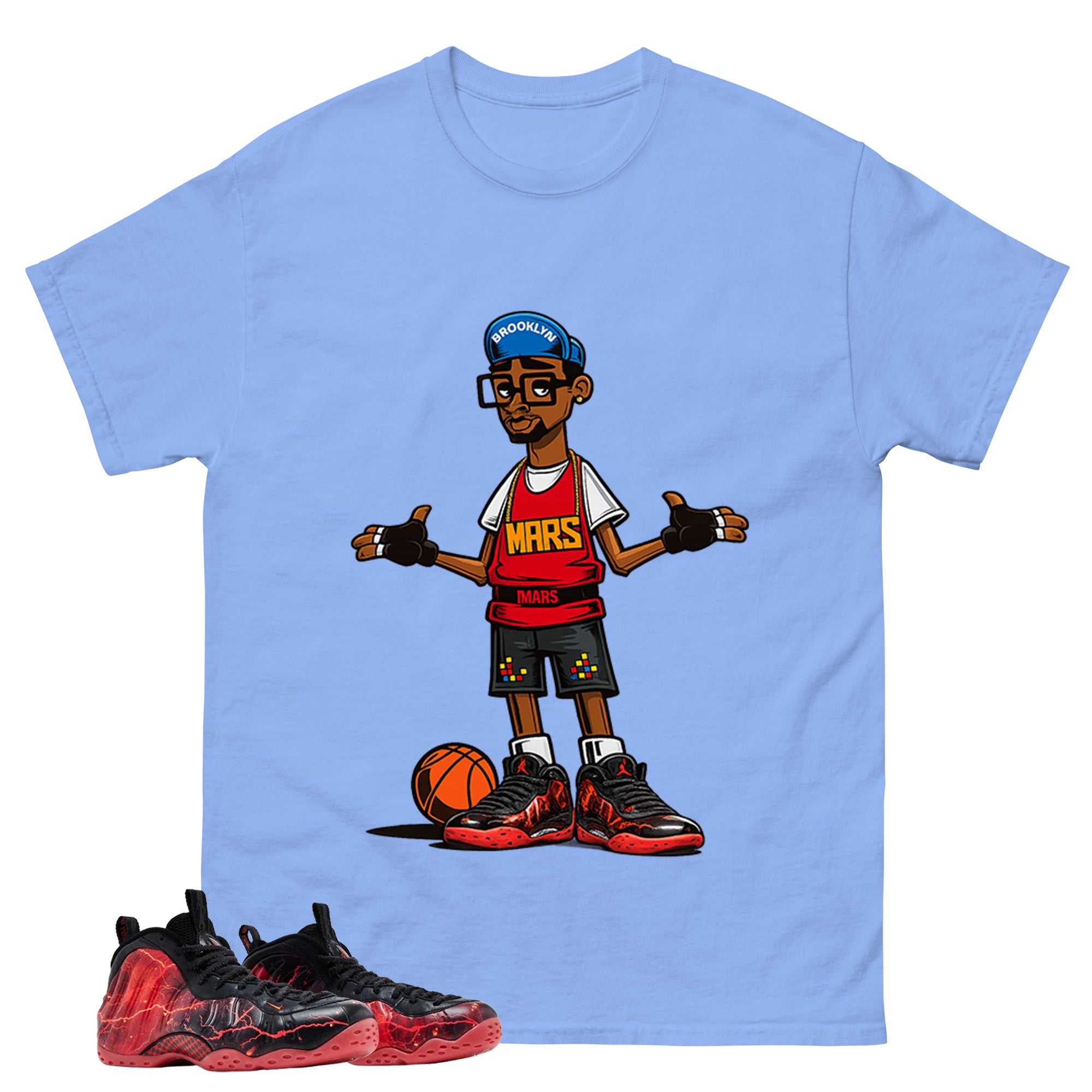 Mars Blackmon Graphic Tee, Shirt to Match Air Foamposite Stranger Things, Air Foamposite Unisex Blue Shirt