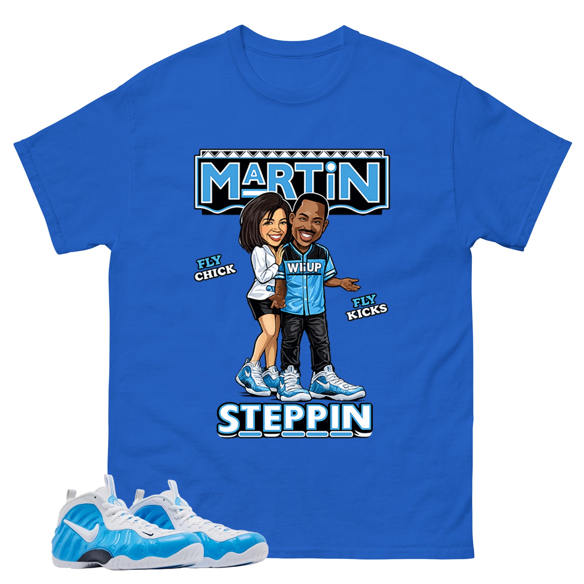 Martin Steppin Graphic Tee, Shirt to Match Air Foamposite Pro University Blue, Air Foamposite Unisex Blue Shirt