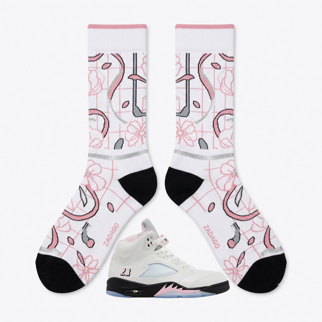 Medium Soft Pink Socks – Air Jordan 5 Inspired Mid-Calf Unisex Crew Socks