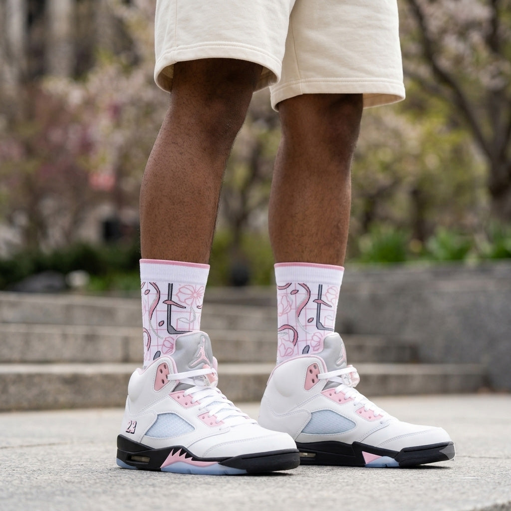 Medium Soft Pink Socks – Air Jordan 5 Inspired Mid-Calf Unisex Crew Socks